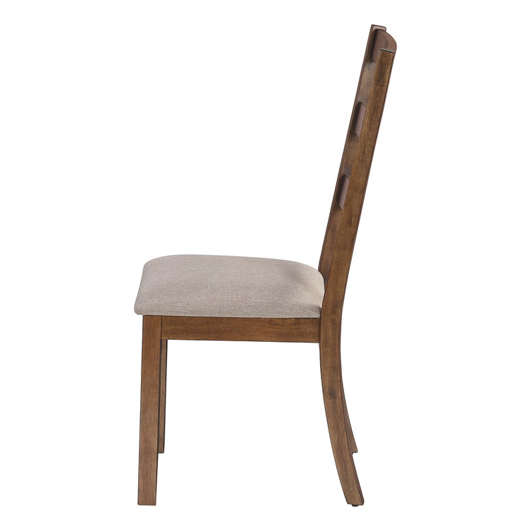 I 1313 - Chaise, Lot De 2, Côté, Rembourré, Cuisine, Salle À Manger, Tissu Marron, Pieds En Bois De Noyer, Transitionnel - Simple Boutique