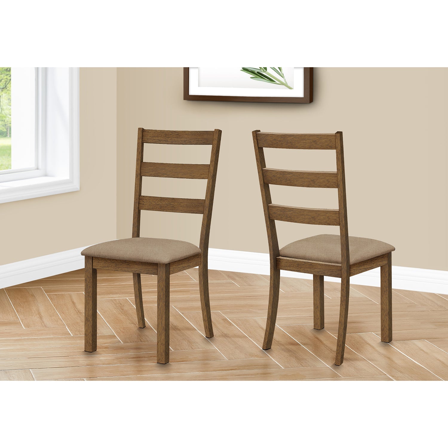 I 1313 - Chaise, Lot De 2, Côté, Rembourré, Cuisine, Salle À Manger, Tissu Marron, Pieds En Bois De Noyer, Transitionnel - Simple Boutique