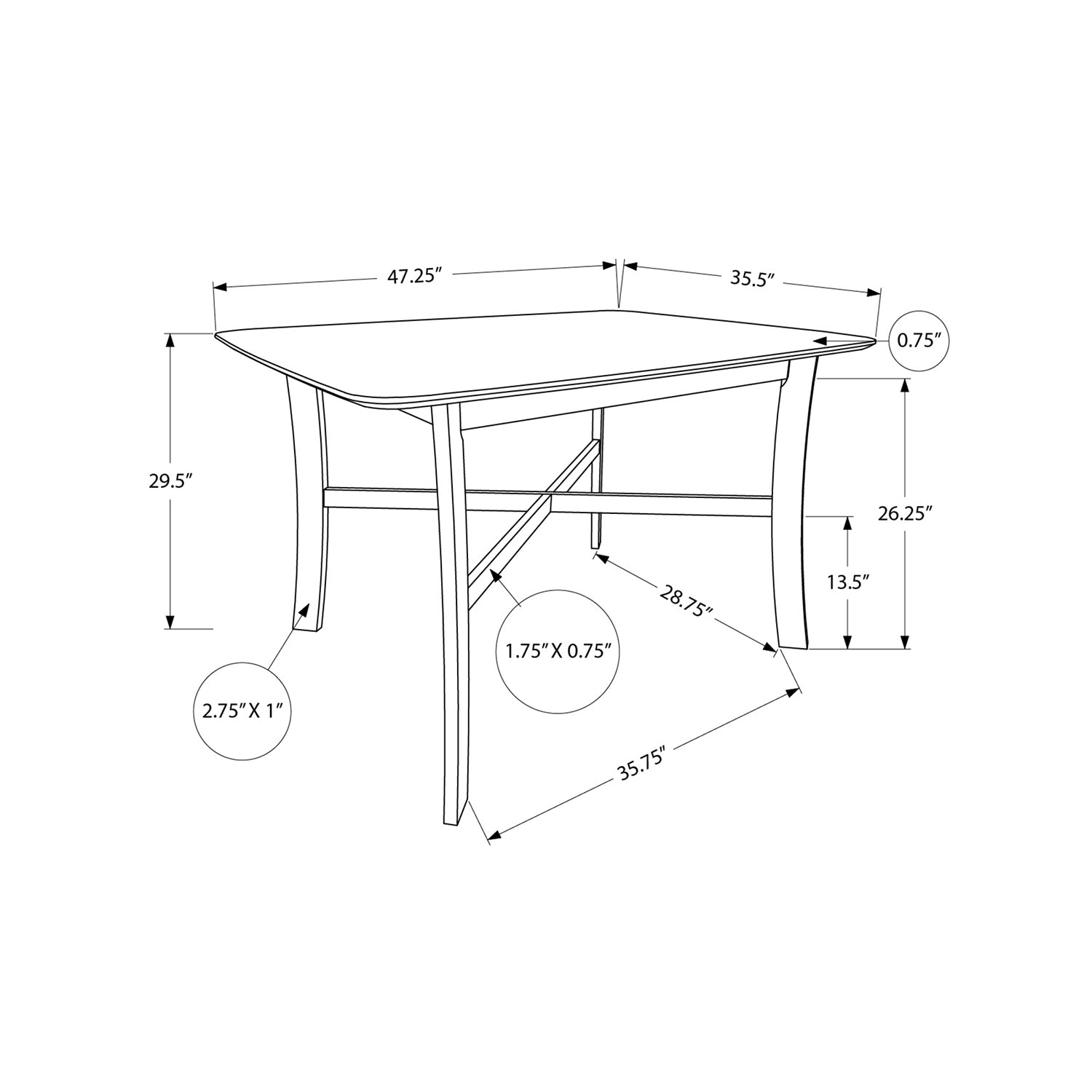 I 1323 - Table A Manger, 48" Rectangulaire, Petit, Cuisine, Salle À Manger, Vernis Blanc, Jambes En Bois, Transitionnel - Simple Boutique