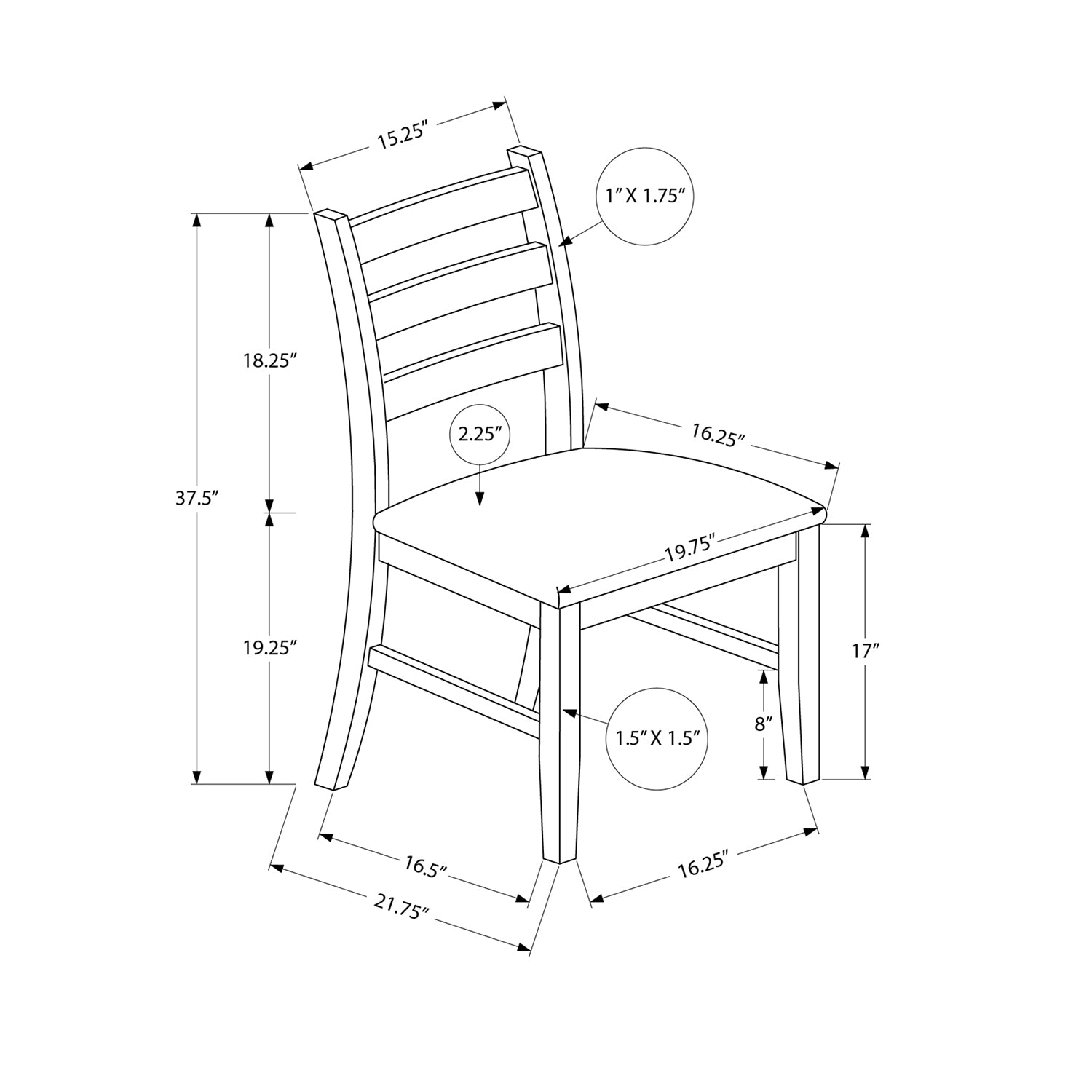 I 1332 - Chaise, Lot De 2, 37 Pouces De Hauteur, Cuisine, Salle À Manger, Côté, Rembourré, Aspect Cuir Marron, , Transitionnel - Simple Boutique