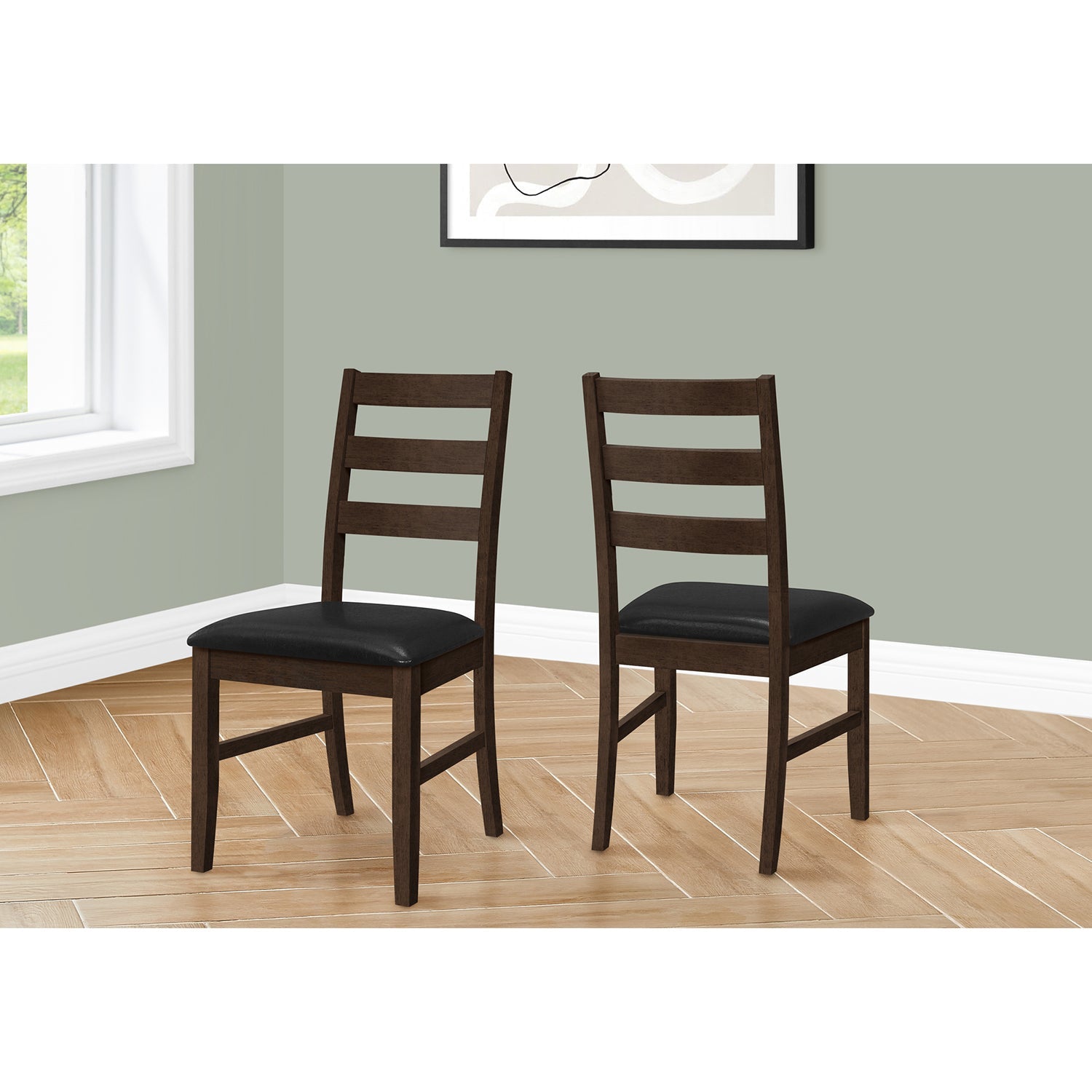 I 1332 - Chaise, Lot De 2, 37 Pouces De Hauteur, Cuisine, Salle À Manger, Côté, Rembourré, Aspect Cuir Marron, , Transitionnel - Simple Boutique