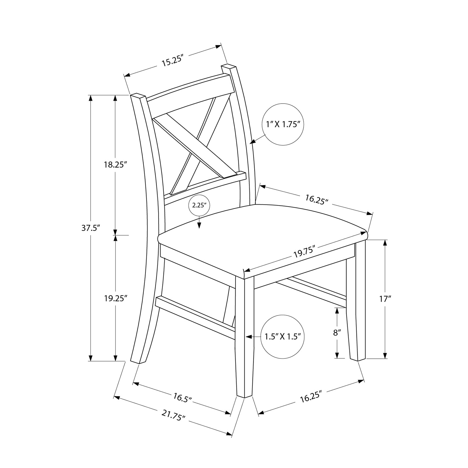 I 1333 - Chaise, 37 Pouces De Hauteur, Lot De 2, Salle À Manger, Cuisine, Côté, Rembourré, Bois Solide Marron, Aspect Cuir Marron, Transitionnel - Simple Boutique