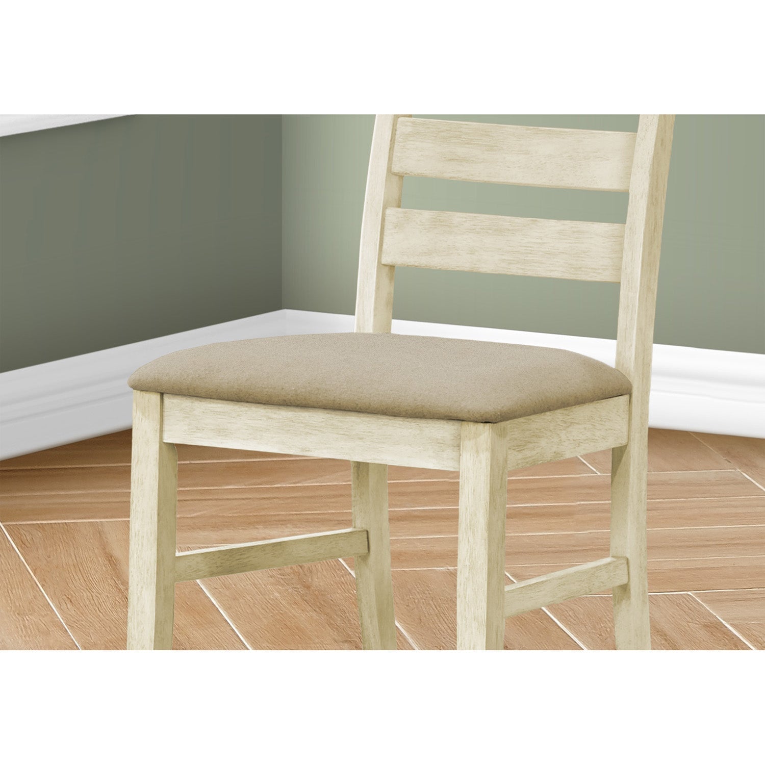 I 1336 - Chaise De Salle À Manger, Hauteur De 38", Salle À Manger, Cuisine, Ensemble De 2, Coté, Rembourré, Blanc Antique, Aspect Linge Beige, Transitionnel - Simple Boutique