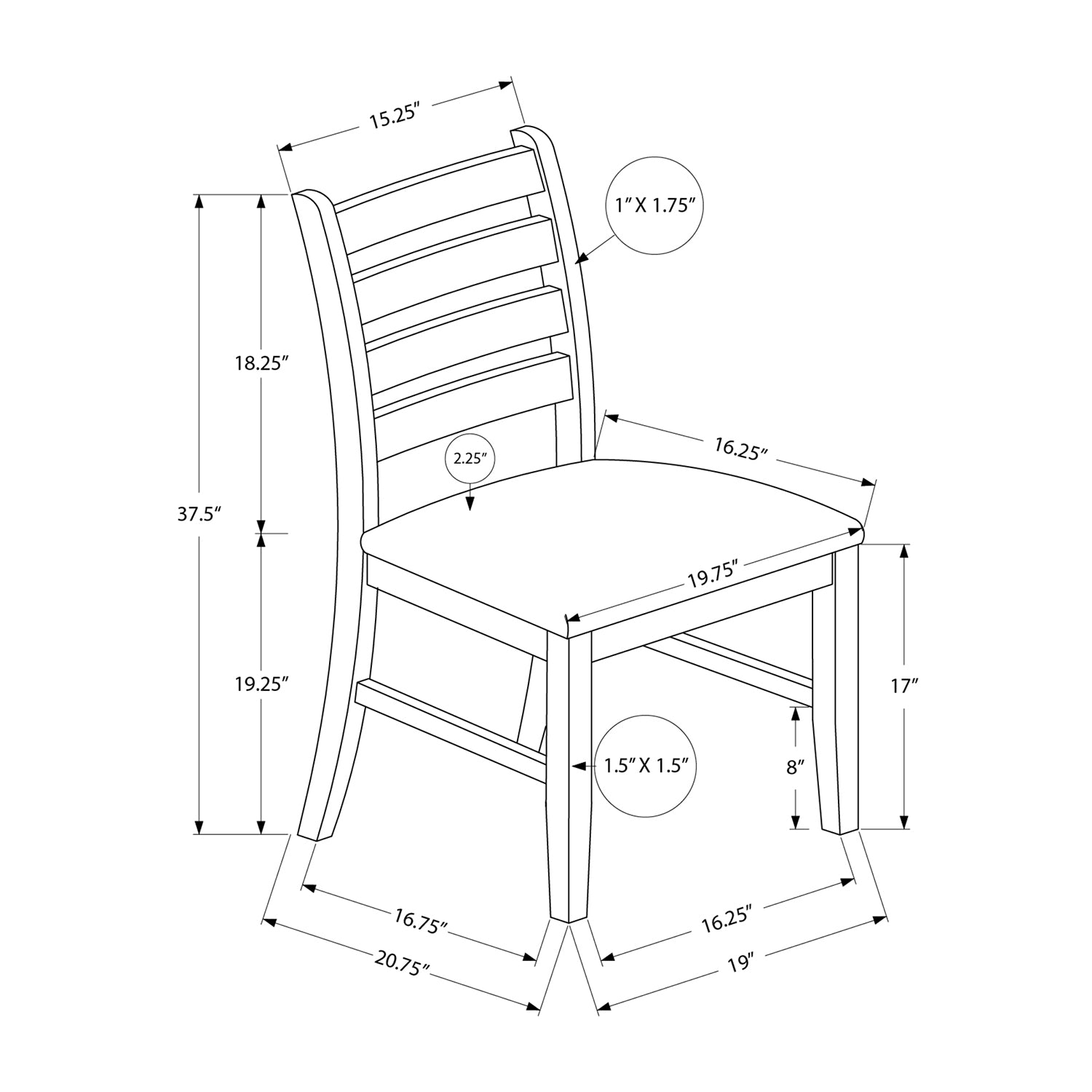 I 1342 - Chaise De Salle À Manger, Hauteur De 38", Salle À Manger, Cuisine, Ensemble De 2, Coté, Rembourré, Brun Antique, Tissu Marron, Transitionnel - Simple Boutique