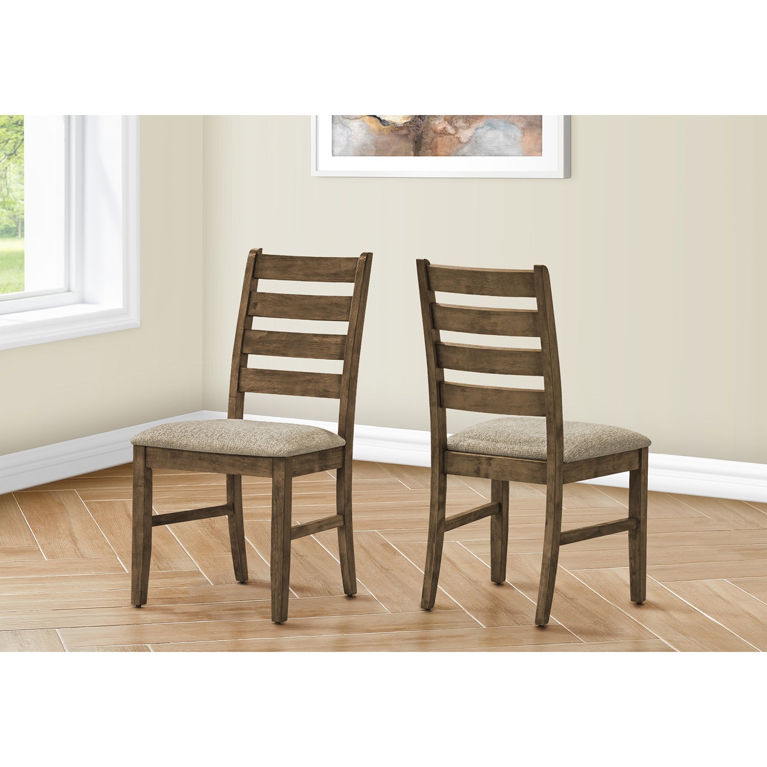 I 1342 - Chaise De Salle À Manger, Hauteur De 38", Salle À Manger, Cuisine, Ensemble De 2, Coté, Rembourré, Brun Antique, Tissu Marron, Transitionnel - Simple Boutique