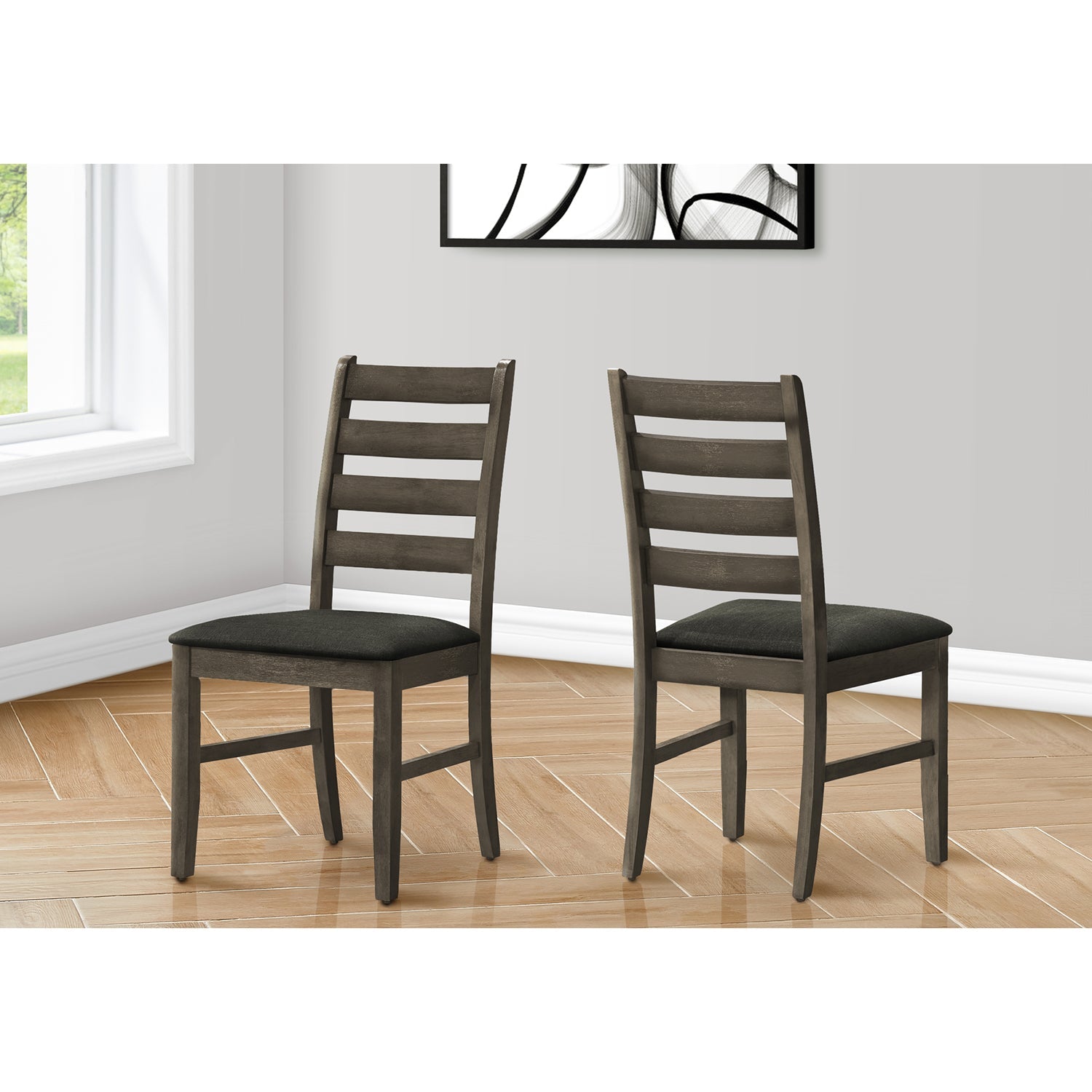 I 1347 - Chaise De Salle À Manger, Hauteur De 38", Salle À Manger, Cuisine, Ensemble De 2, Coté, Rembourré, Gris Antique, Tissu Gris, Transitionnel - Simple Boutique