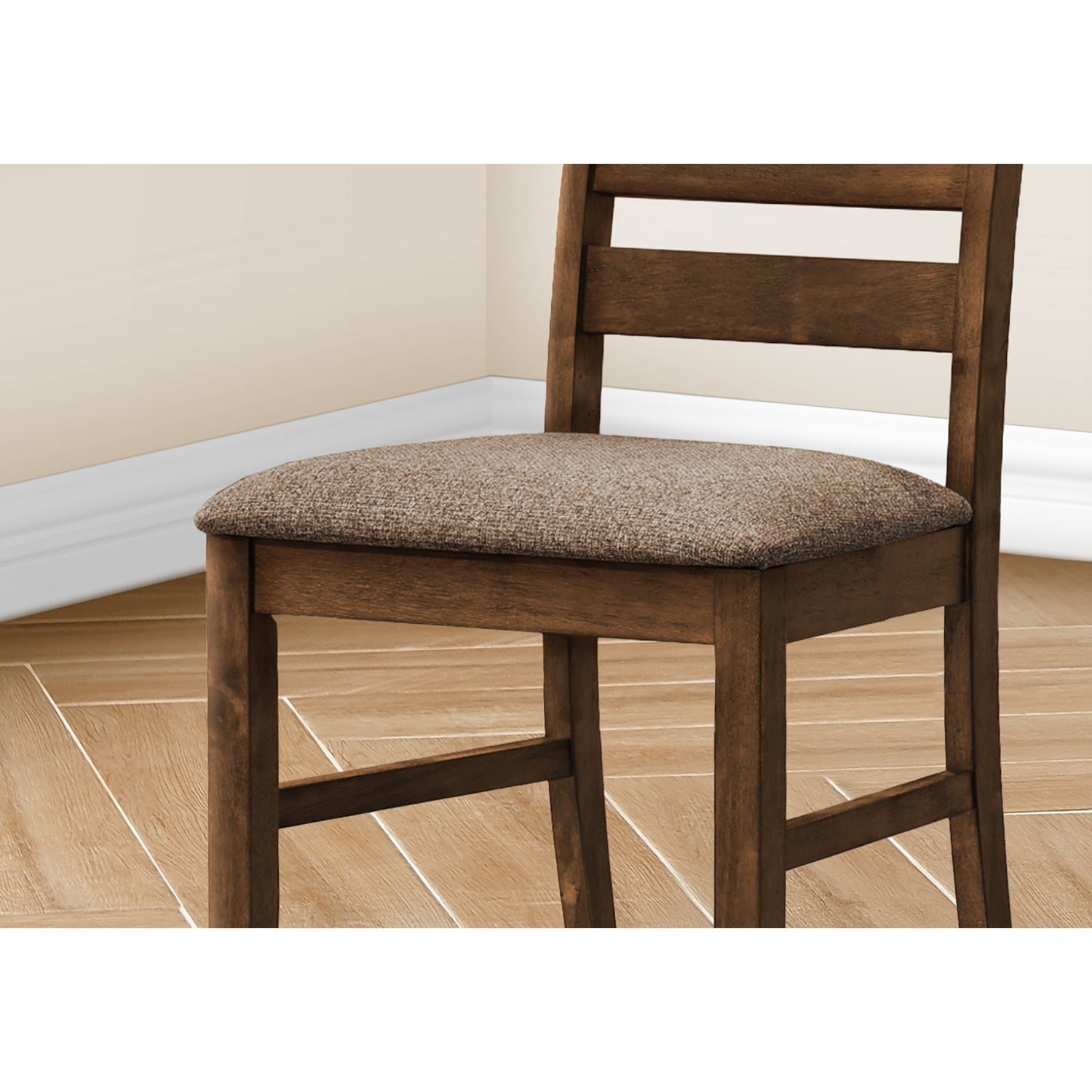 I 1355 - Chaise De Salle À Manger, Hauteur De 38", Salle À Manger, Cuisine, Ensemble De 2, Coté, Rembourré, Tissu Marron, Cerisier Antique, Transitionnel - Simple Boutique