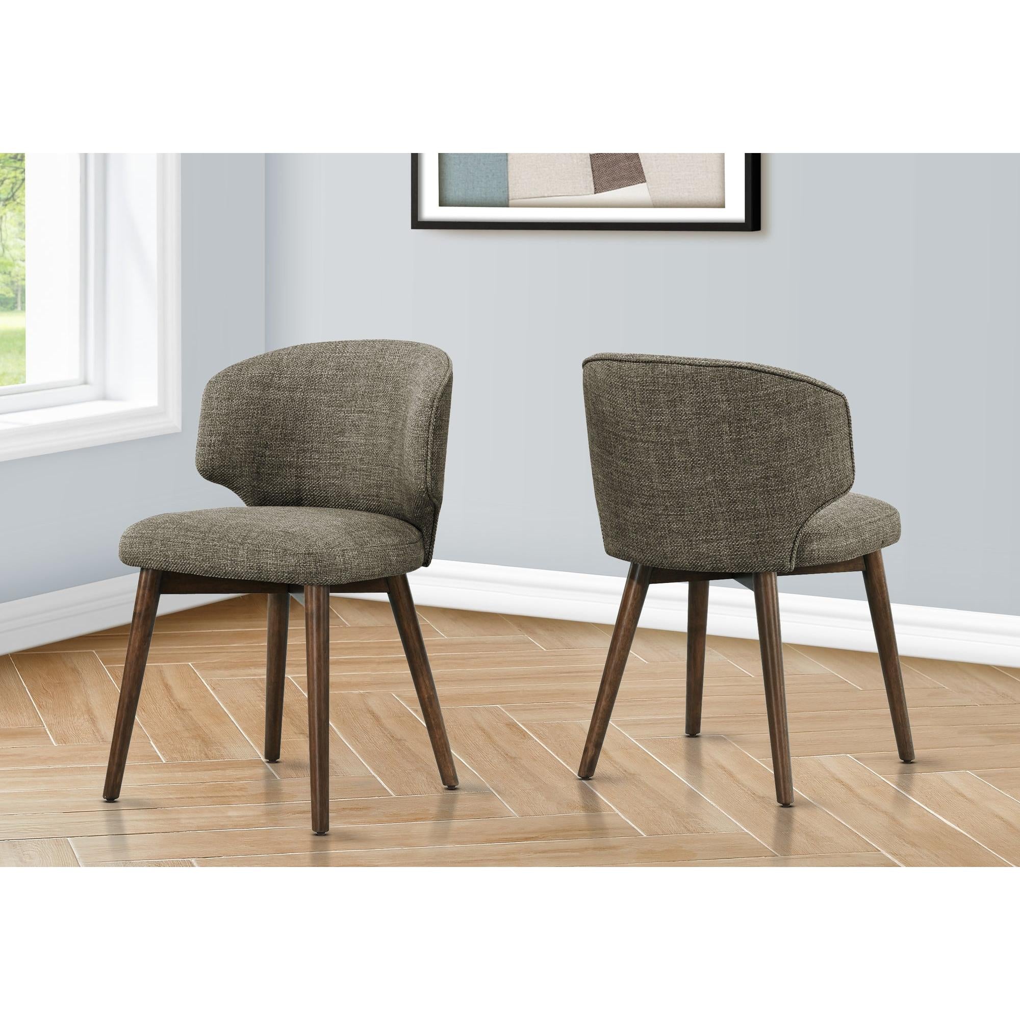 I 1366 - Chaise, 32'' Hauteur, Ensemble De 2, Coté, Rembourré, Salle À Manger, Cuisine, Noyer Foncé, Tissu Marron, Mid Century, Moderne - Simple Boutique