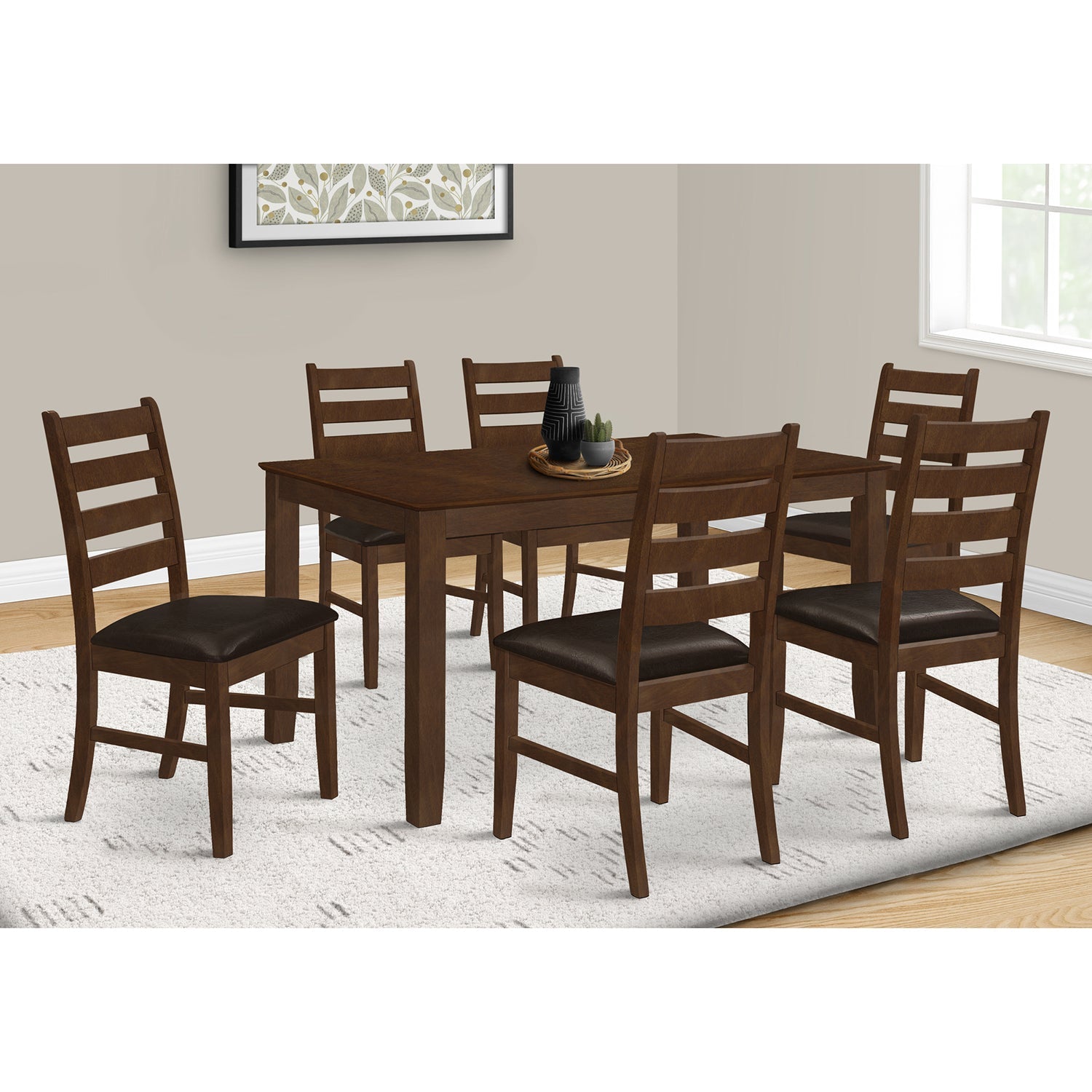 I 1370 - Table A Manger, 60" Rectangulaire, Top En Placage, Pieds En Bois Massif, Salle À Manger, Cuisine, Veneer Marron, Bois Marron, Transitionnel - Simple Boutique