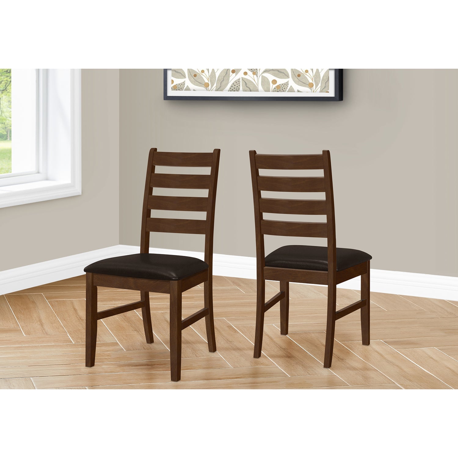 I 1372 - Chaise, 37 Pouces De Hauteur, Lot De 2, Salle À Manger, Cuisine, Côté, Rembourré, Bois Solide Marron, Aspect Cuir Marron, Transitionnel - Simple Boutique