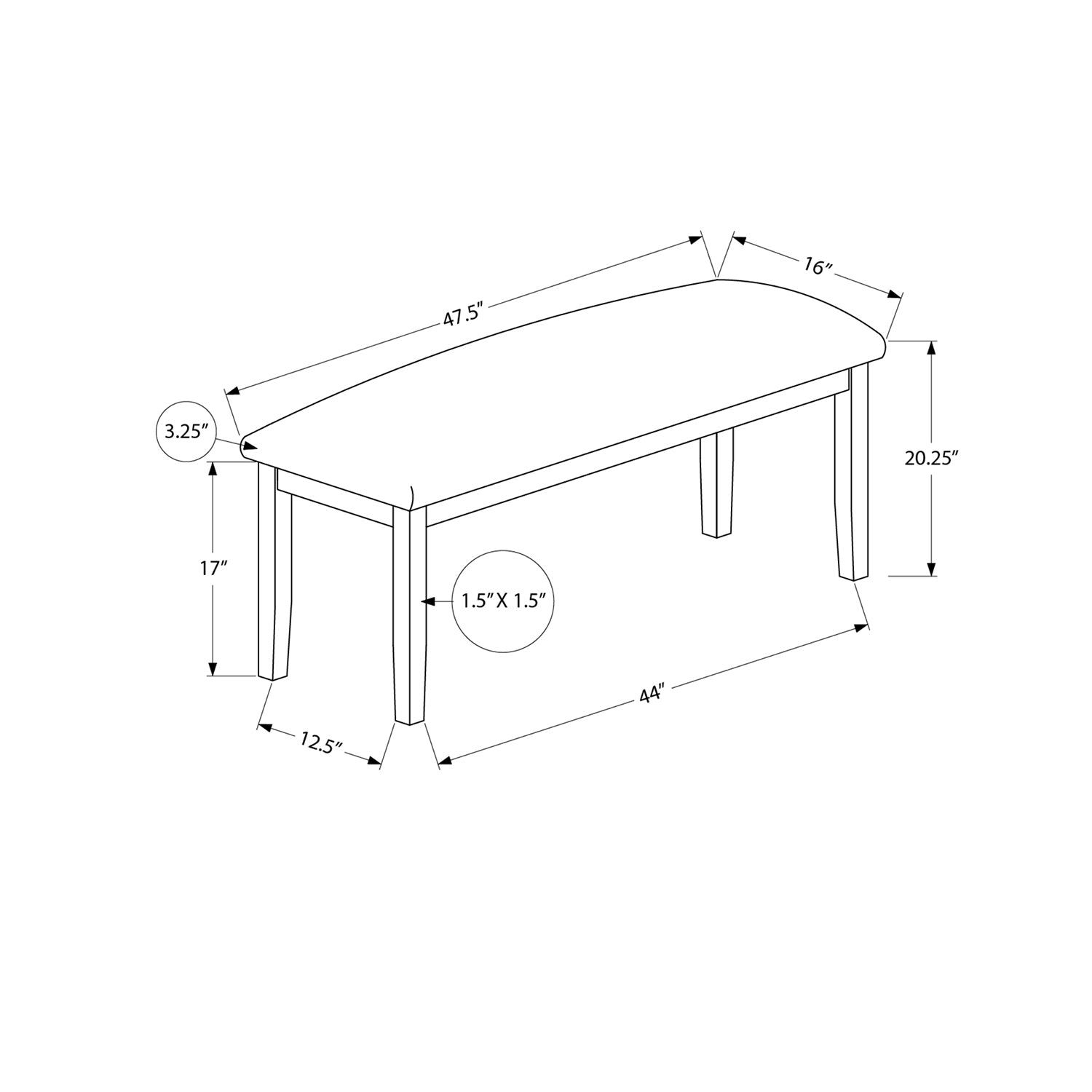 I 1373 - Banc Rembourré Rectangulaire de 48 Pouces, Salle À Manger, Entrée, Couloir, Cuisine, Bois Solide Marron, En Cuir Synthétique Marron, Transitionnel - Simple Boutique