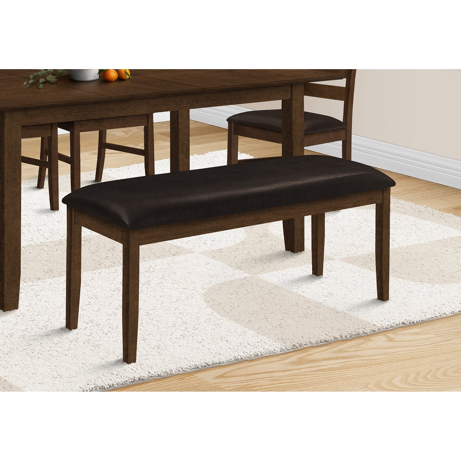 I 1373 - Banc Rembourré Rectangulaire de 48 Pouces, Salle À Manger, Entrée, Couloir, Cuisine, Bois Solide Marron, En Cuir Synthétique Marron, Transitionnel - Simple Boutique