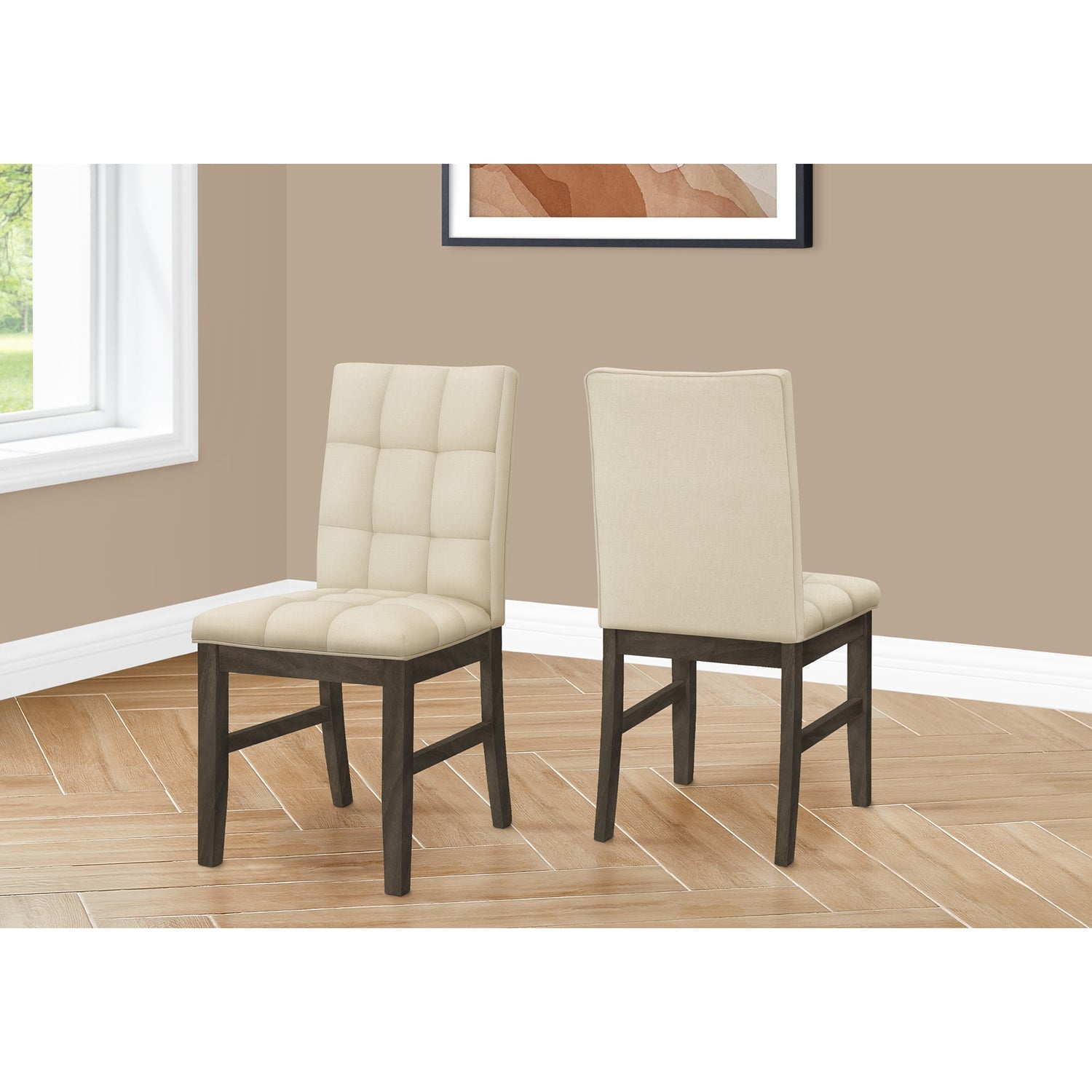 I 1376 - Chaise, 37 Pouces De Hauteur, Lot De 2, Rembourré, Salle À Manger, Cuisine, Tissu Crème, Transitionnel - Simple Boutique