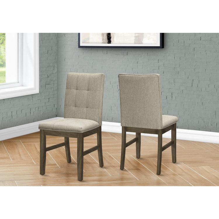 I 1378 - Chaise, 37 Pouces De Hauteur, Ensemble De 2, Rembourré, Salle À Manger, Cuisine, Tissu Marron, Bois Massif Gris, Transitionnel - Simple Boutique