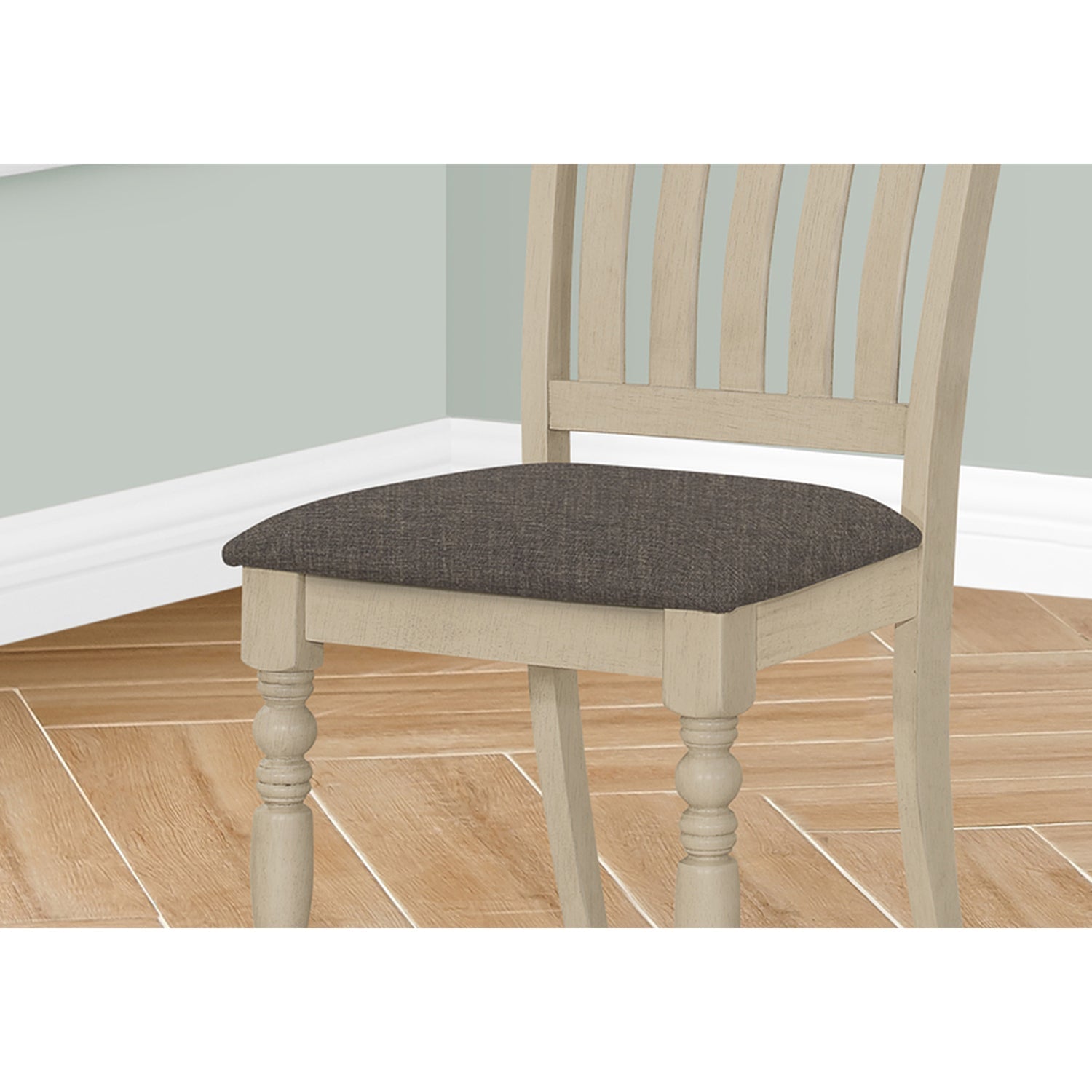 I 1392 - Chaise, 39 Pouces, Lot De 2, Rembourré, Salle À Manger, Cuisine, Côté, Antiquaire Gris, Tissu Gris, Jambes En Bois, Transitionnel - Simple Boutique