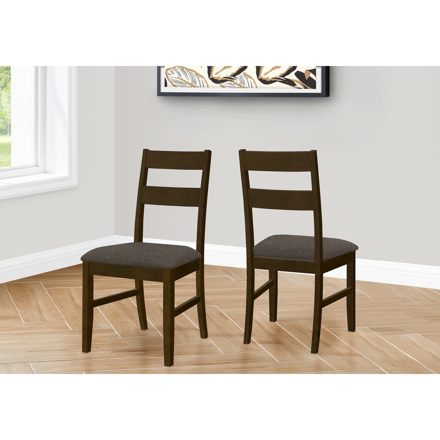 I 1396 - Chaise, 37 Pouces De Hauteur, Lot De 2, Rembourré, Côté, Salle À Manger, Cuisine, Bois Solide Marron, Tissu Marron, Transitionnel - Simple Boutique