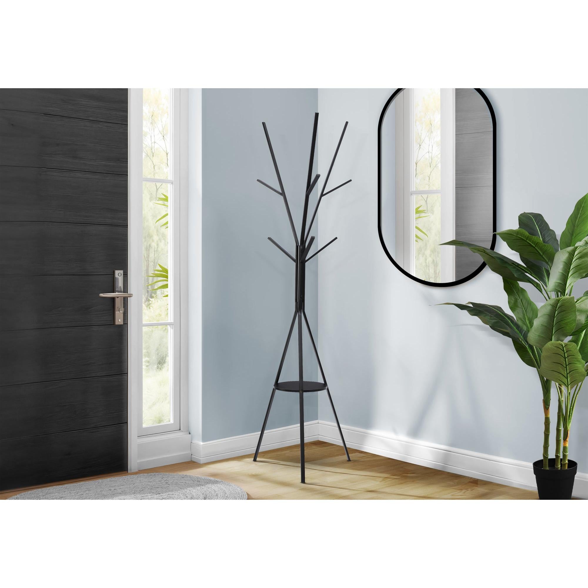 I 2010 - Patère, 72''H, Chambre À Coucher, Entrée, Arbre De La Salle, 6 Crochets, Métal Noir, Contemporain, Moderne - Simple Boutique