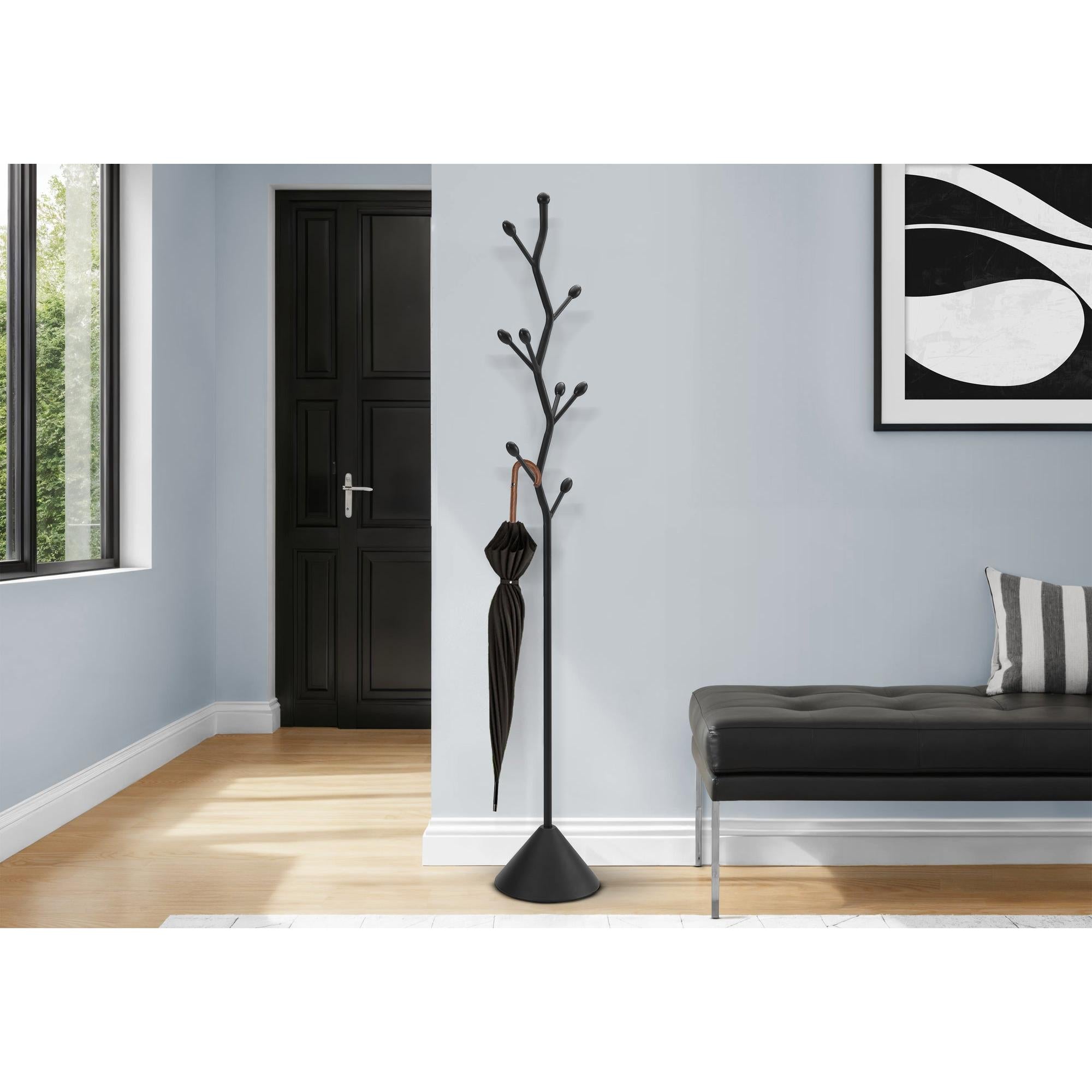 I 2020 - Patère, Arbre De La Salle, 8 Crochets, Entrée, 72''H, Chambre À Coucher, Métal Noir, Contemporain - Simple Boutique
