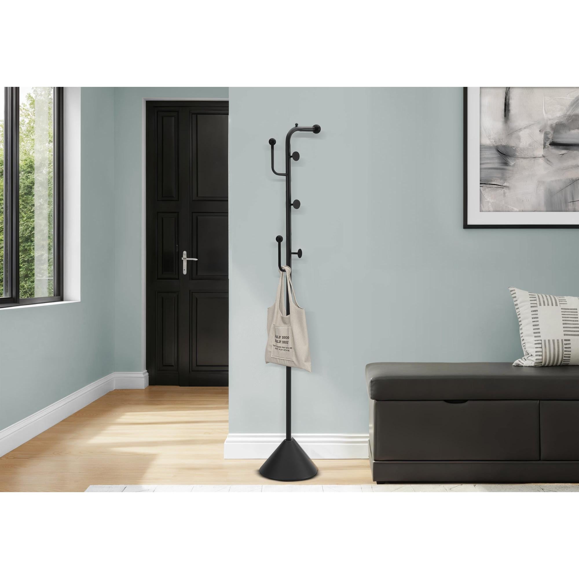 I 2021 - Patère, 66''H, Arbre De La Salle, 6 Crochets, Entrée, Chambre À Coucher, Métal Noir, Contemporain - Simple Boutique