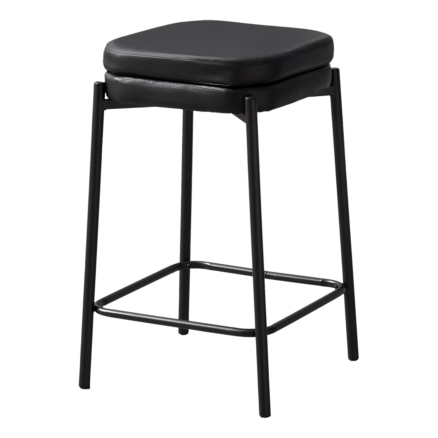 I 2225 - Tabouret De Bar, Hauteur Du Comptoir, Ensemble De 2, Cuisine, Aspect Cuir Noir, Métal Noir, Contemporain, Moderne - Simple Boutique
