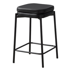 I 2225 - Tabouret De Bar, Hauteur Du Comptoir, Ensemble De 2, Cuisine, Aspect Cuir Noir, Métal Noir, Contemporain, Moderne - Simple Boutique