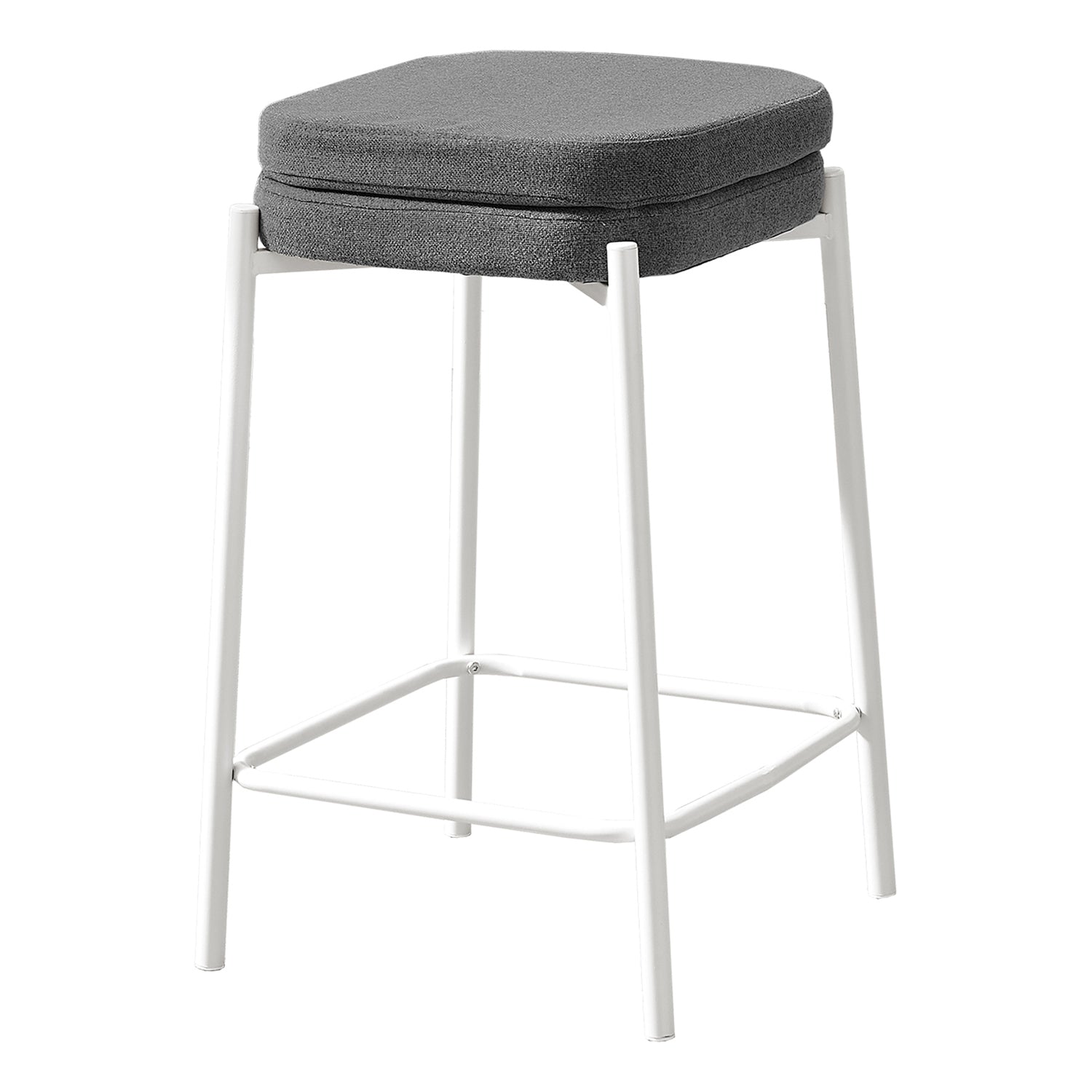 I 2227 - Tabouret De Bar, Hauteur Du Comptoir, Ensemble De 2, Cuisine, Tissu Gris, Métal Blanc, Contemporain, Moderne - Simple Boutique