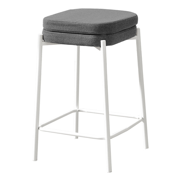 I 2227 - Tabouret De Bar, Hauteur Du Comptoir, Ensemble De 2, Cuisine, Tissu Gris, Métal Blanc, Contemporain, Moderne - Simple Boutique