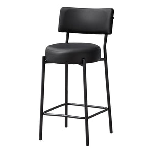 I 2245 - Tabouret De Bar, Hauteur Du Comptoir, Ensemble De 2, Cuisine, Aspect Cuir Noir, Métal Noir, Contemporain, Moderne - Simple Boutique