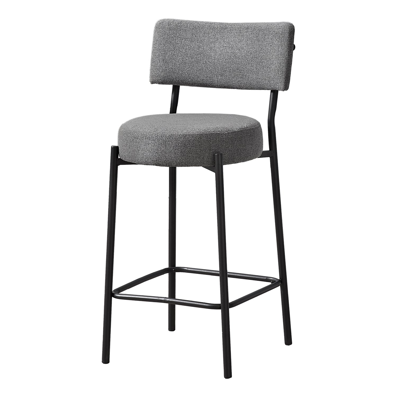 I 2246 - Tabouret De Bar, Hauteur Du Comptoir, Ensemble De 2, Cuisine, Tissu Gris, Métal Noir, Contemporain, Moderne - Simple Boutique