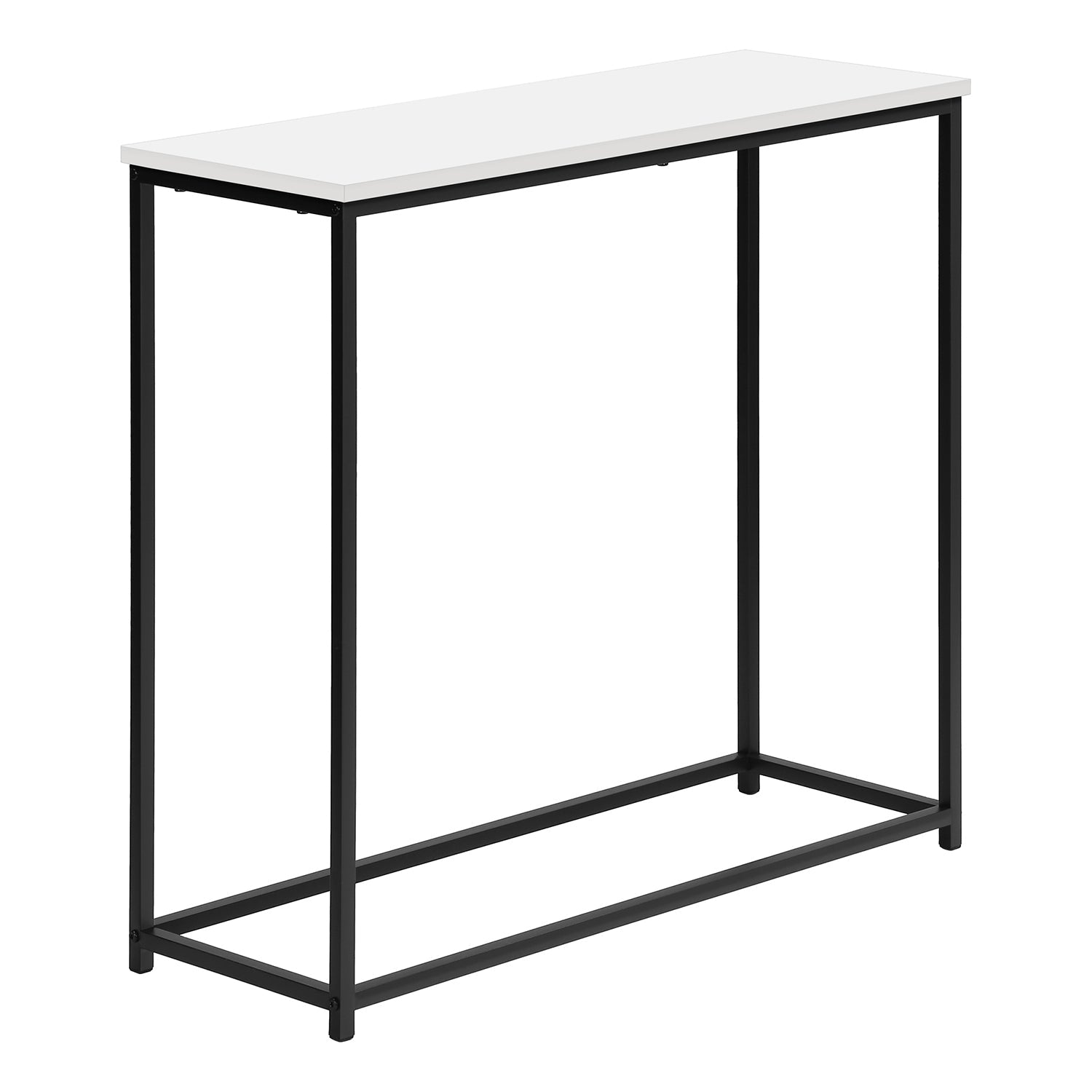 I 2252 - Table D'appoint, Console, Entrée, Étroit, Sofa, Salon, Chambre À Coucher, Laminé Blanc, Métal Noir, Contemporain, Moderne - Simple Boutique