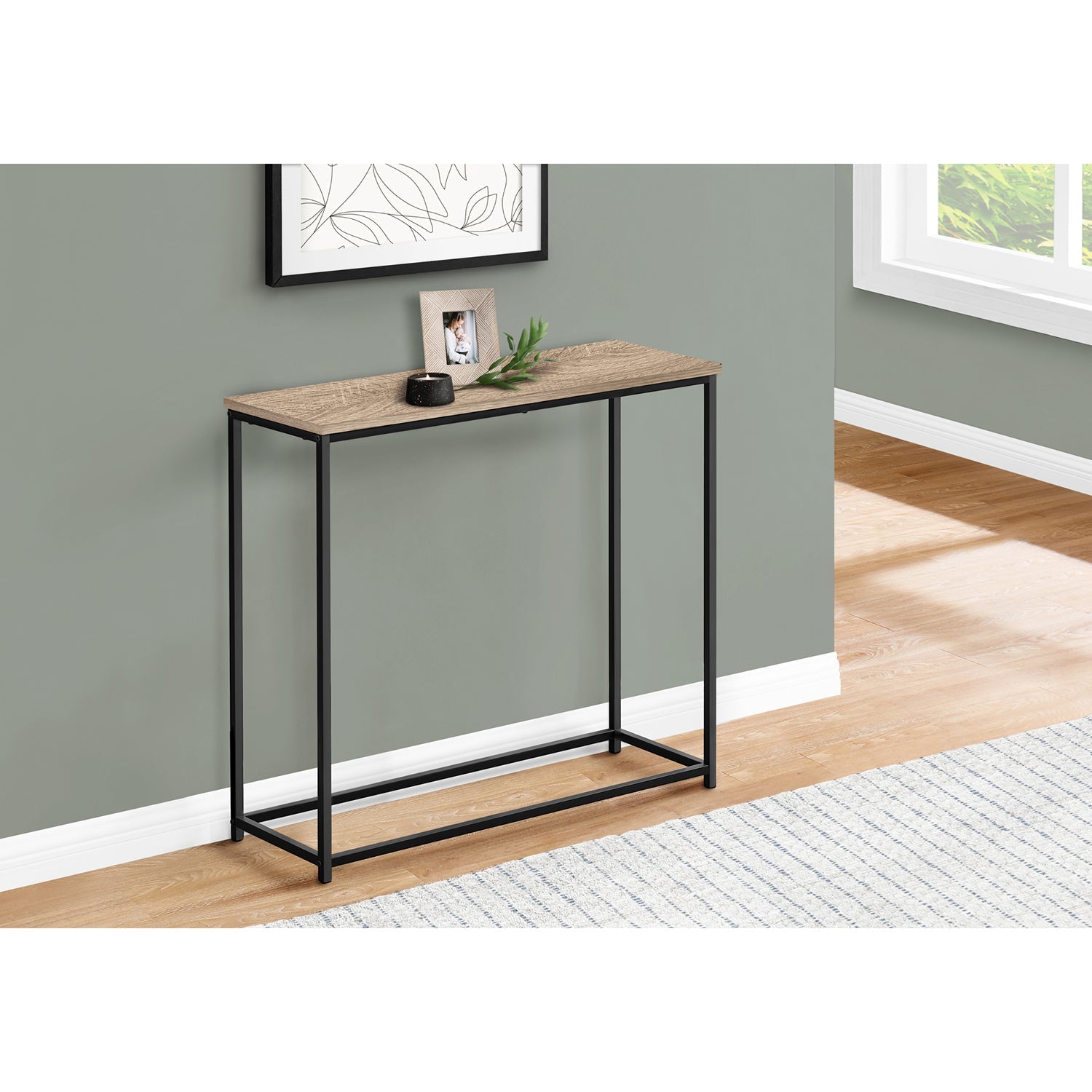 I 2253 - Table D'appoint, Console, Entrée, Étroit, Sofa, Salon, Chambre À Coucher, Laminé Brun, Métal Noir, Contemporain, Moderne - Simple Boutique