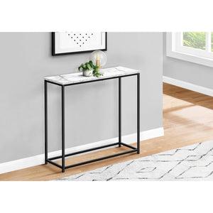 I 2255 - Table D'appoint, Console, Entrée, Étroit, Sofa, Salon, Chambre À Coucher, Stratifié Aspect Marbre Blanc, Métal Noir, Contemporain, Moderne - Simple Boutique