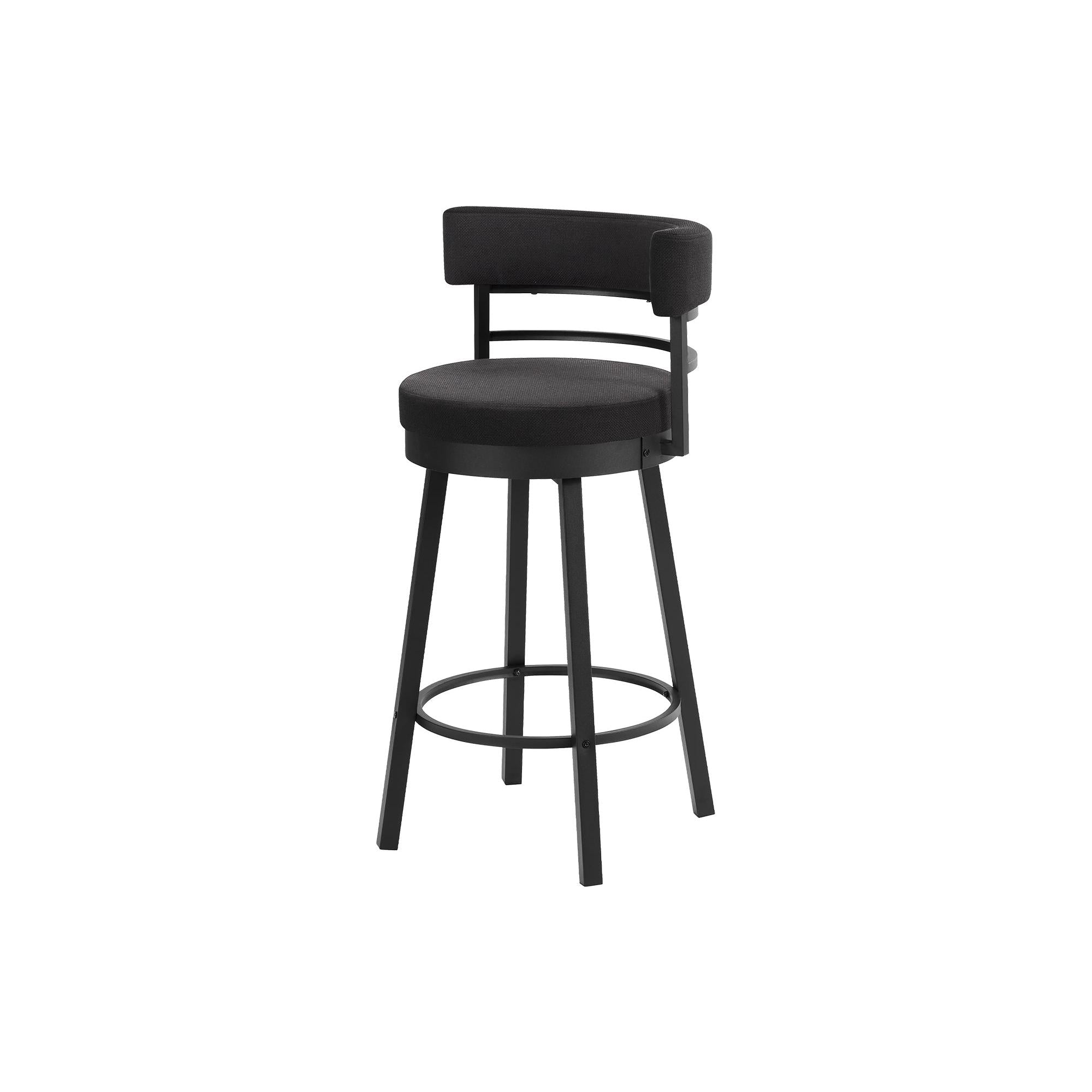 I 2302 - Tabouret De Bar, 39 Pouces De Hauteur, Pivotant, Hauteur Bar, Ensemble De 2, Tissu Noir, Métal Noir, Contemporain, Moderne - Simple Boutique