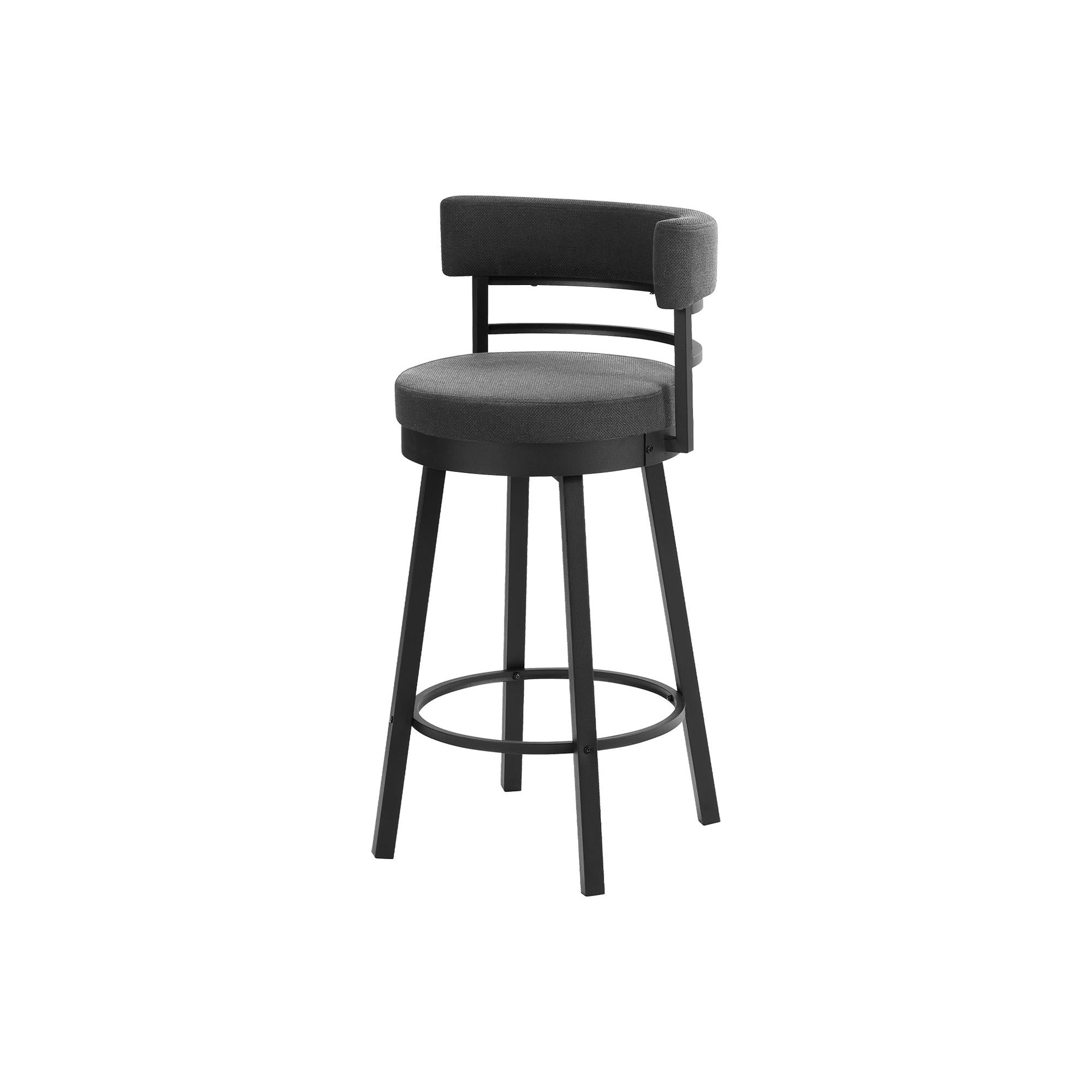 I 2303 - Tabouret De Bar, 39 Pouces De Hauteur, Pivotant, Hauteur Bar, Ensemble De 2, Tissu Gris, Métal Noir, Contemporain, Moderne - Simple Boutique
