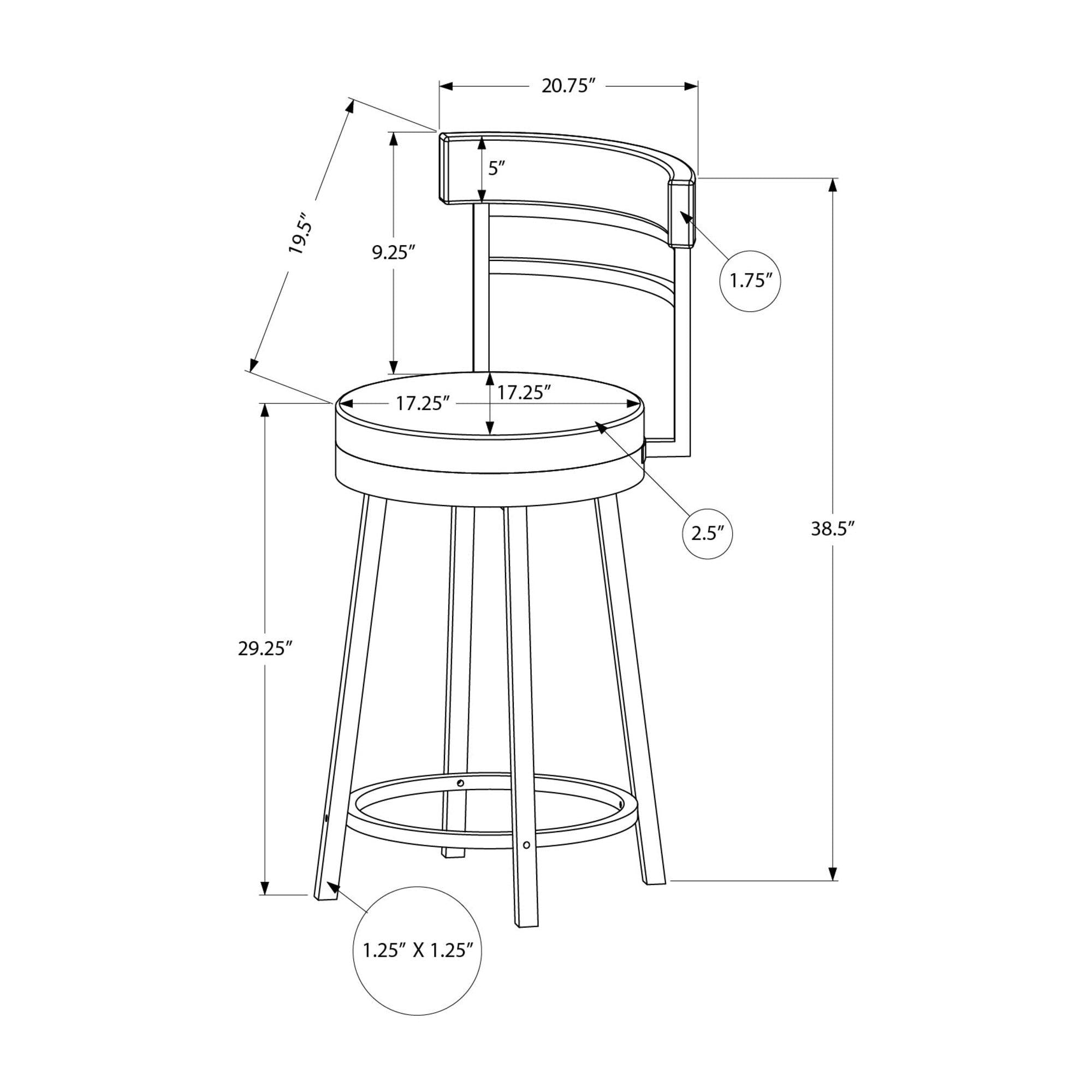I 2303 - Tabouret De Bar, 39 Pouces De Hauteur, Pivotant, Hauteur Bar, Ensemble De 2, Tissu Gris, Métal Noir, Contemporain, Moderne - Simple Boutique