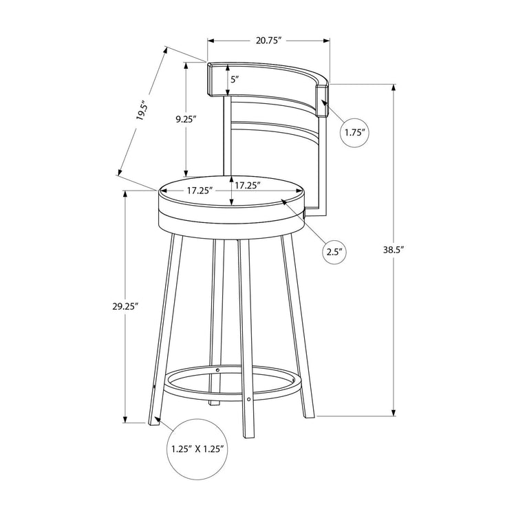 I 2303 - Tabouret De Bar, 39 Pouces De Hauteur, Pivotant, Hauteur Bar, Ensemble De 2, Tissu Gris, Métal Noir, Contemporain, Moderne - Simple Boutique