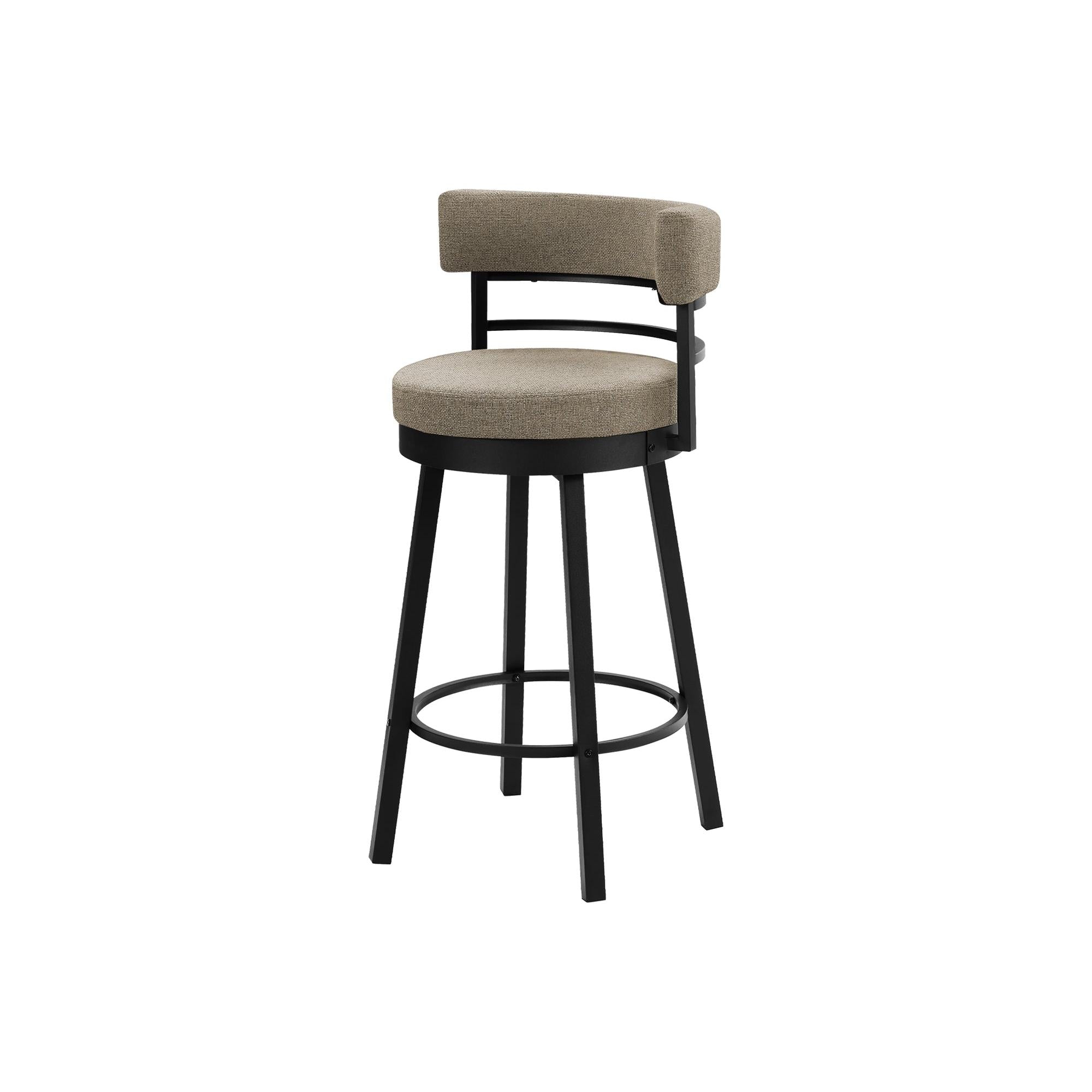 I 2304 - Tabouret De Bar, 39 Pouces De Hauteur, Pivotant, Hauteur Bar, Ensemble De 2, Tissu Beige, Métal Noir, Contemporain - Simple Boutique