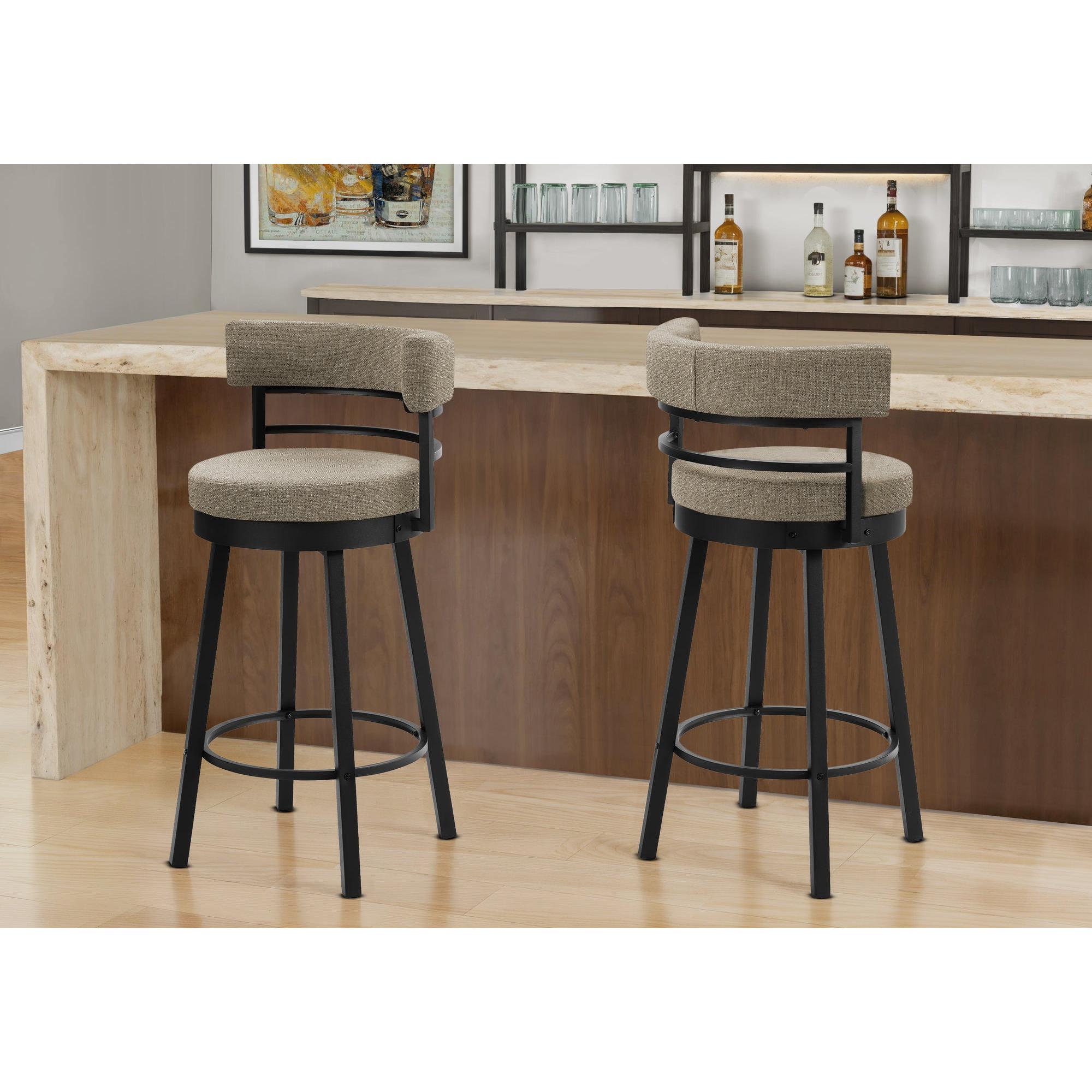 I 2304 - Tabouret De Bar, 39 Pouces De Hauteur, Pivotant, Hauteur Bar, Ensemble De 2, Tissu Beige, Métal Noir, Contemporain - Simple Boutique