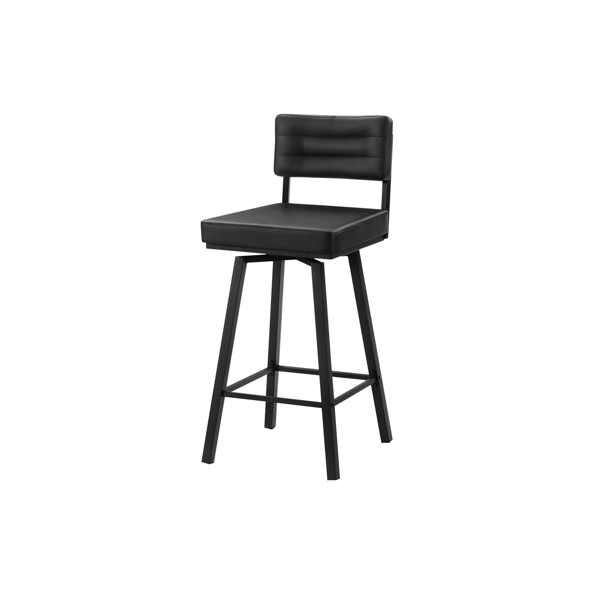 I 2311 - Tabouret De Bar, Chaises De Patio, Hauteur Bar, Pivotant, Ensemble De 2, Aspect Cuir Noir, Métal Noir, Contemporain, Moderne - Simple Boutique