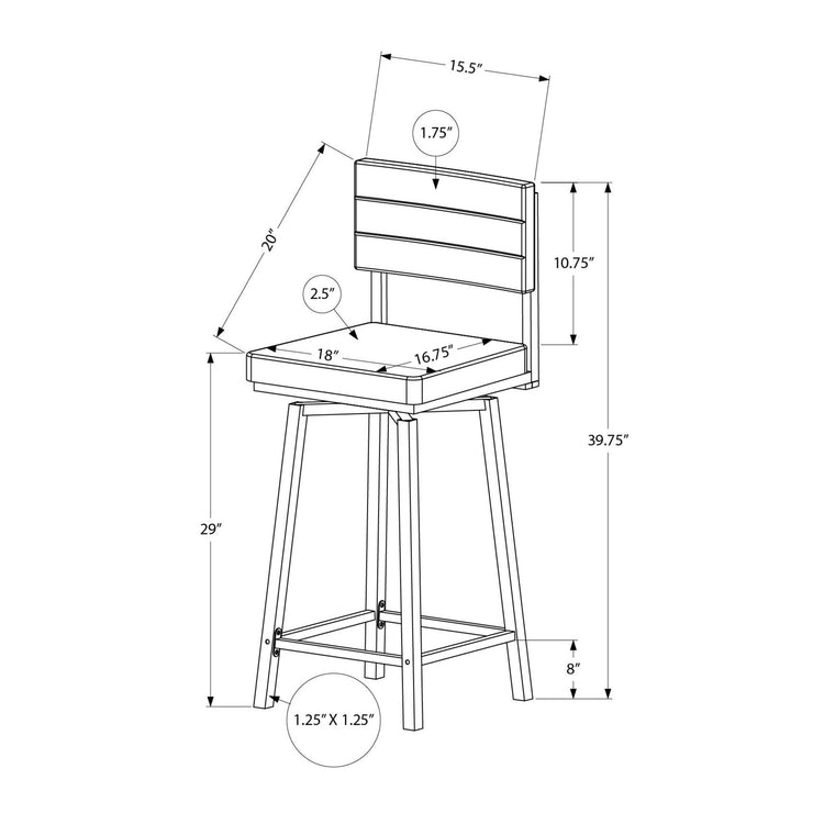 I 2311 - Tabouret De Bar, Chaises De Patio, Hauteur Bar, Pivotant, Ensemble De 2, Aspect Cuir Noir, Métal Noir, Contemporain, Moderne - Simple Boutique