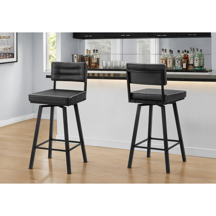 I 2311 - Tabouret De Bar, Chaises De Patio, Hauteur Bar, Pivotant, Ensemble De 2, Aspect Cuir Noir, Métal Noir, Contemporain, Moderne - Simple Boutique