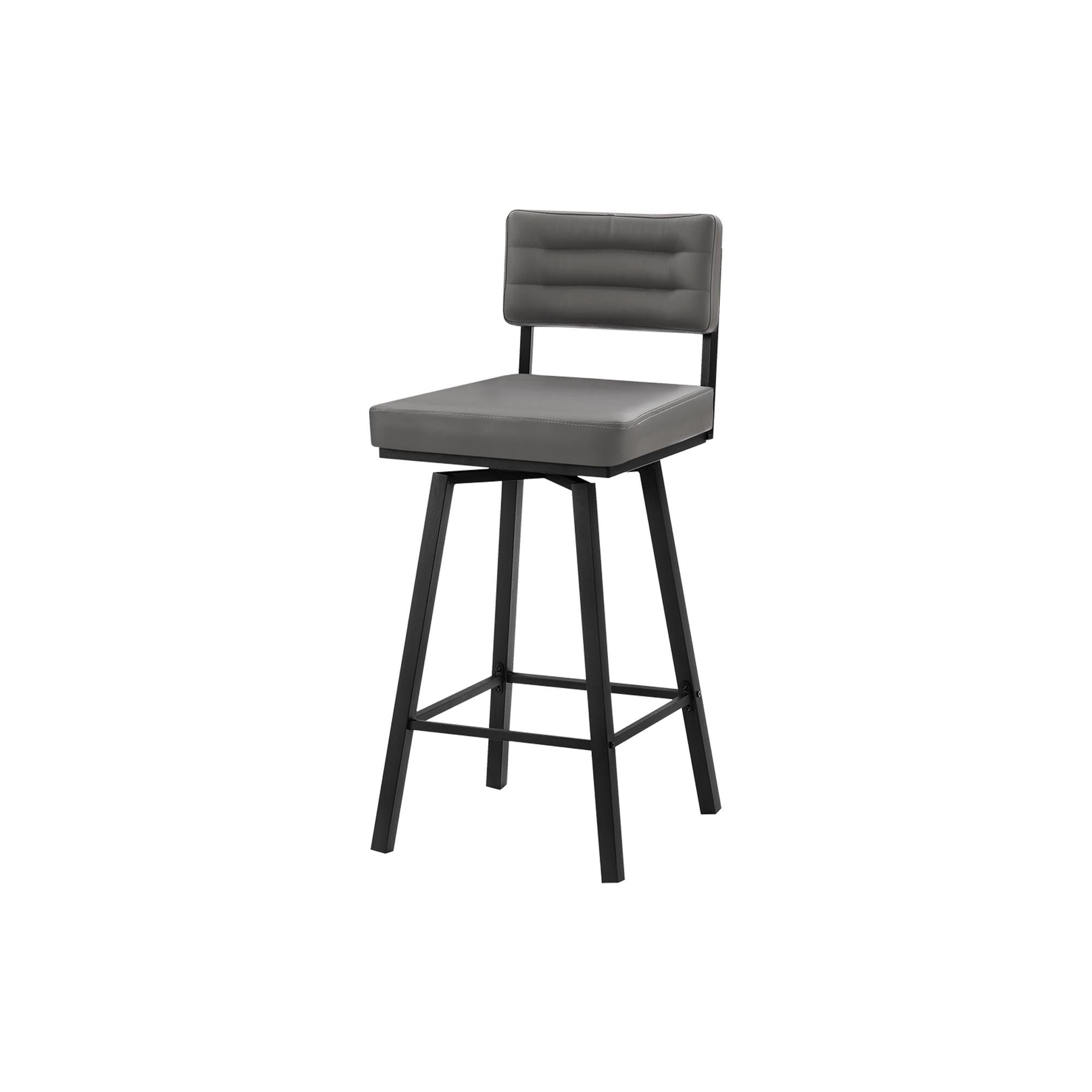 I 2312 - Tabouret De Bar, Chaises De Patio, Hauteur Bar, Pivotant, Ensemble De 2, Aspect Cuir Gris, Métal Noir, Contemporain, Moderne - Simple Boutique