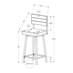 I 2312 - Tabouret De Bar, Chaises De Patio, Hauteur Bar, Pivotant, Ensemble De 2, Aspect Cuir Gris, Métal Noir, Contemporain, Moderne - Simple Boutique
