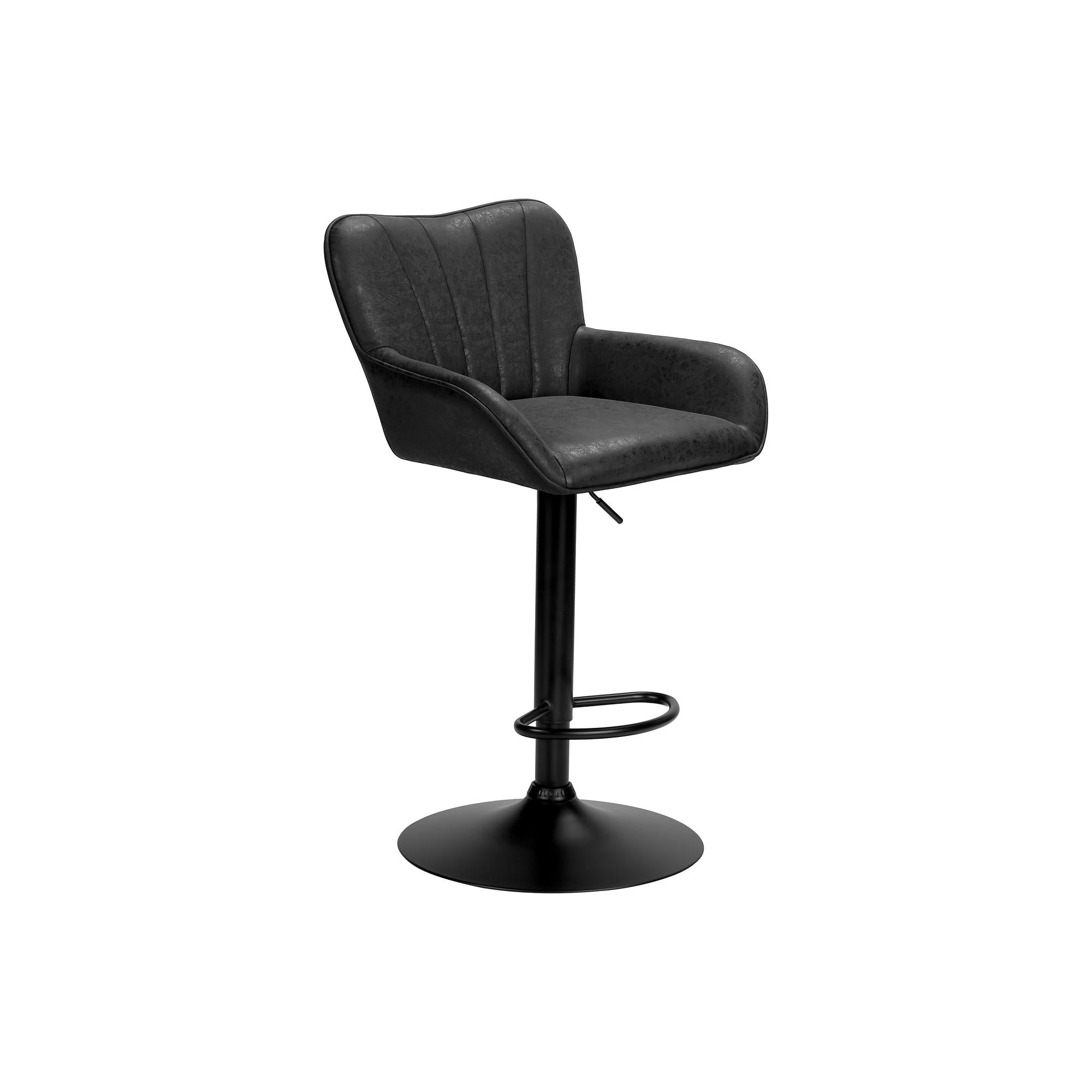 I 2328 - Tabouret De Bar, Ensemble De 2, Pivotant, Réglable, Hauteur Bar, Hauteur Du Comptoir, Cuisine, Aspect Cuir Noir, Métal Noir, Contemporain, Moderne - Simple Boutique