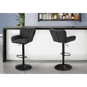 I 2328 - Tabouret De Bar, Ensemble De 2, Pivotant, Réglable, Hauteur Bar, Hauteur Du Comptoir, Cuisine, Aspect Cuir Noir, Métal Noir, Contemporain, Moderne - Simple Boutique