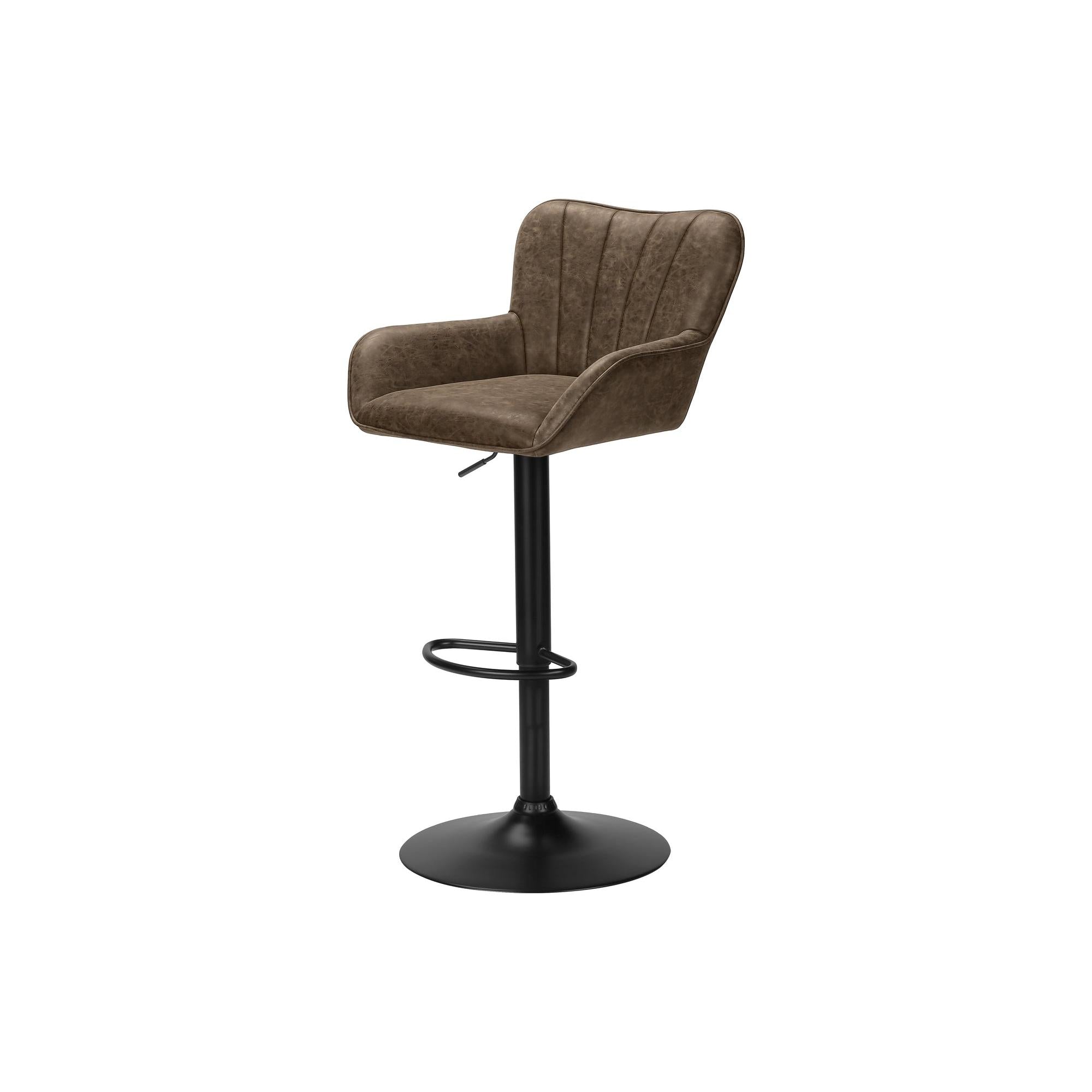 I 2329 - Tabouret De Bar, Ensemble De 2, Pivotant, Réglable, Hauteur Bar, Hauteur Du Comptoir, Cuisine, Aspect Cuir Marron, Métal Noir, Contemporain, Moderne - Simple Boutique