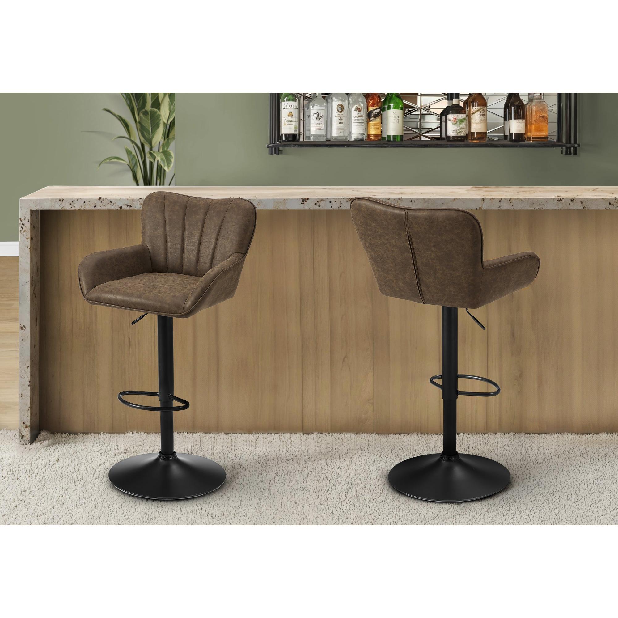 I 2329 - Tabouret De Bar, Ensemble De 2, Pivotant, Réglable, Hauteur Bar, Hauteur Du Comptoir, Cuisine, Aspect Cuir Marron, Métal Noir, Contemporain, Moderne - Simple Boutique