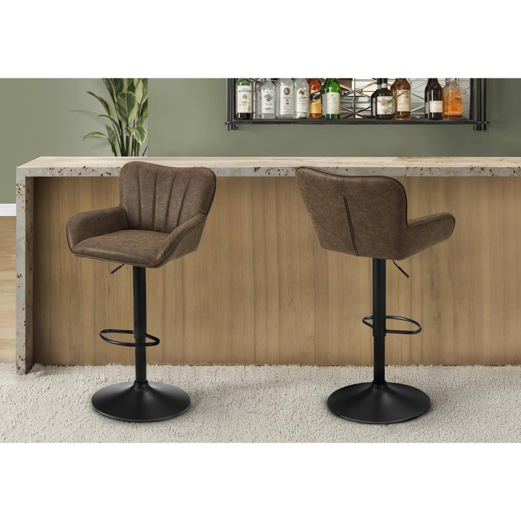 I 2329 - Tabouret De Bar, Ensemble De 2, Pivotant, Réglable, Hauteur Bar, Hauteur Du Comptoir, Cuisine, Aspect Cuir Marron, Métal Noir, Contemporain, Moderne - Simple Boutique