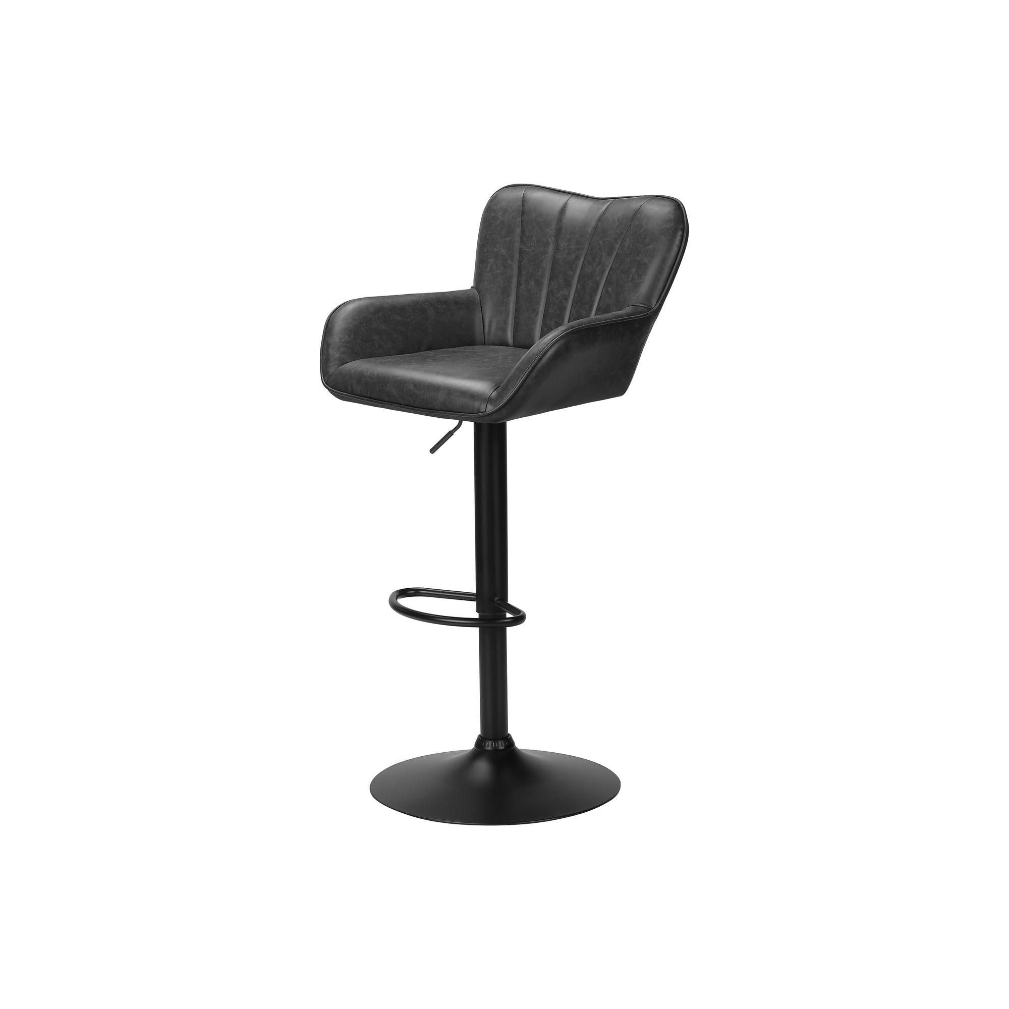 I 2330 - Tabouret De Bar, Ensemble De 2, Pivotant, Réglable, Hauteur Bar, Hauteur Du Comptoir, Cuisine, Aspect Cuir Gris, Métal Noir, Contemporain, Moderne - Simple Boutique