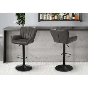 I 2330 - Tabouret De Bar, Ensemble De 2, Pivotant, Réglable, Hauteur Bar, Hauteur Du Comptoir, Cuisine, Aspect Cuir Gris, Métal Noir, Contemporain, Moderne - Simple Boutique